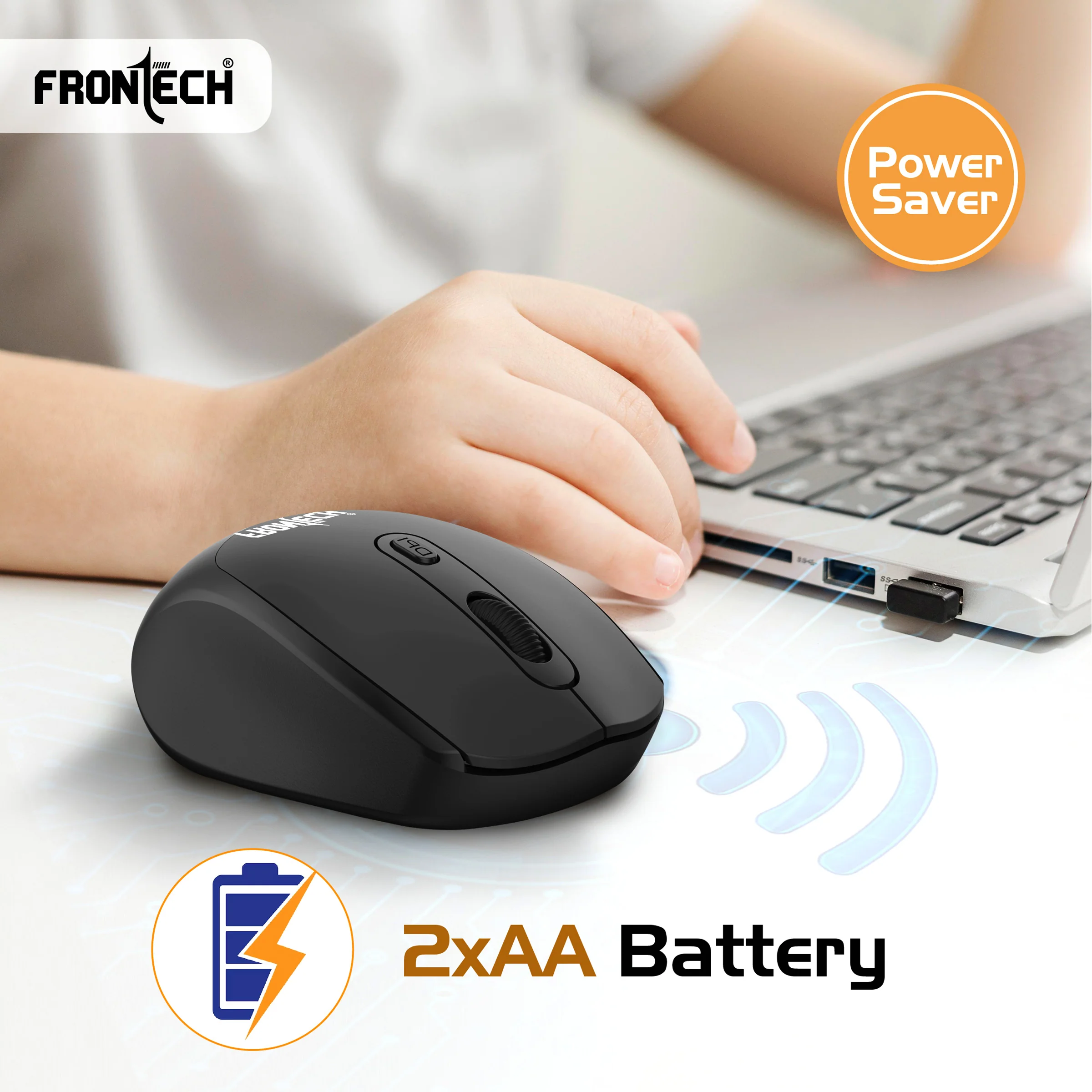 Frontech Wireless Optical Mouse|2.4Ghz| 1600 DPI| 4 Button Mouse|Anti-Skid Roller|Ergonomic Design|1 Year Warranty - Image 7