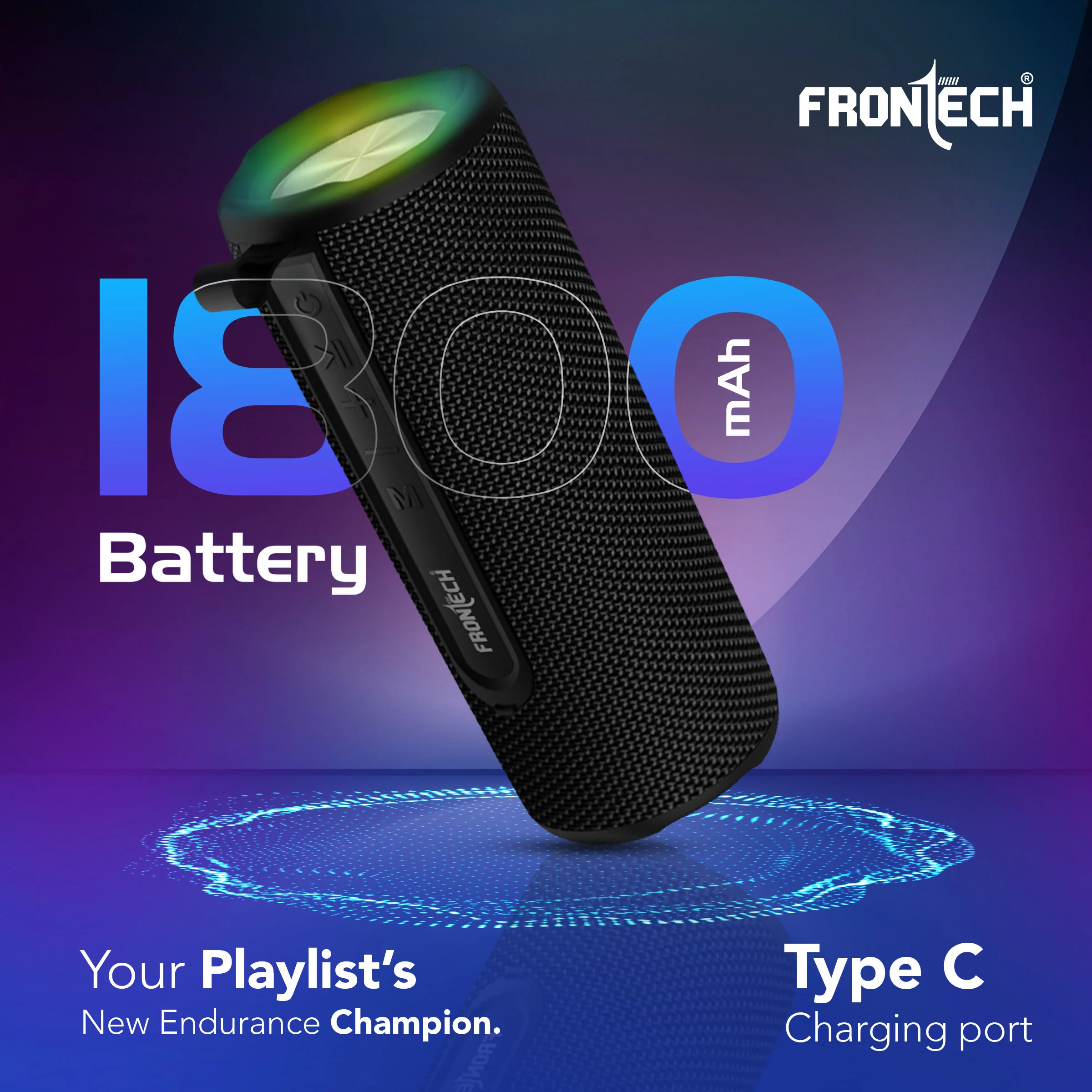Frontech Multimedia Bluetooth Speaker | 18W Stereo Sound | Dual 52mm Drivers | RGB Lights | TWS Support | FM, USB, TF & AUX | IPX3 Water & Dust Resistant | Type-C | 1800mAh | 1 Year Warranty (SW-0249) - Image 3