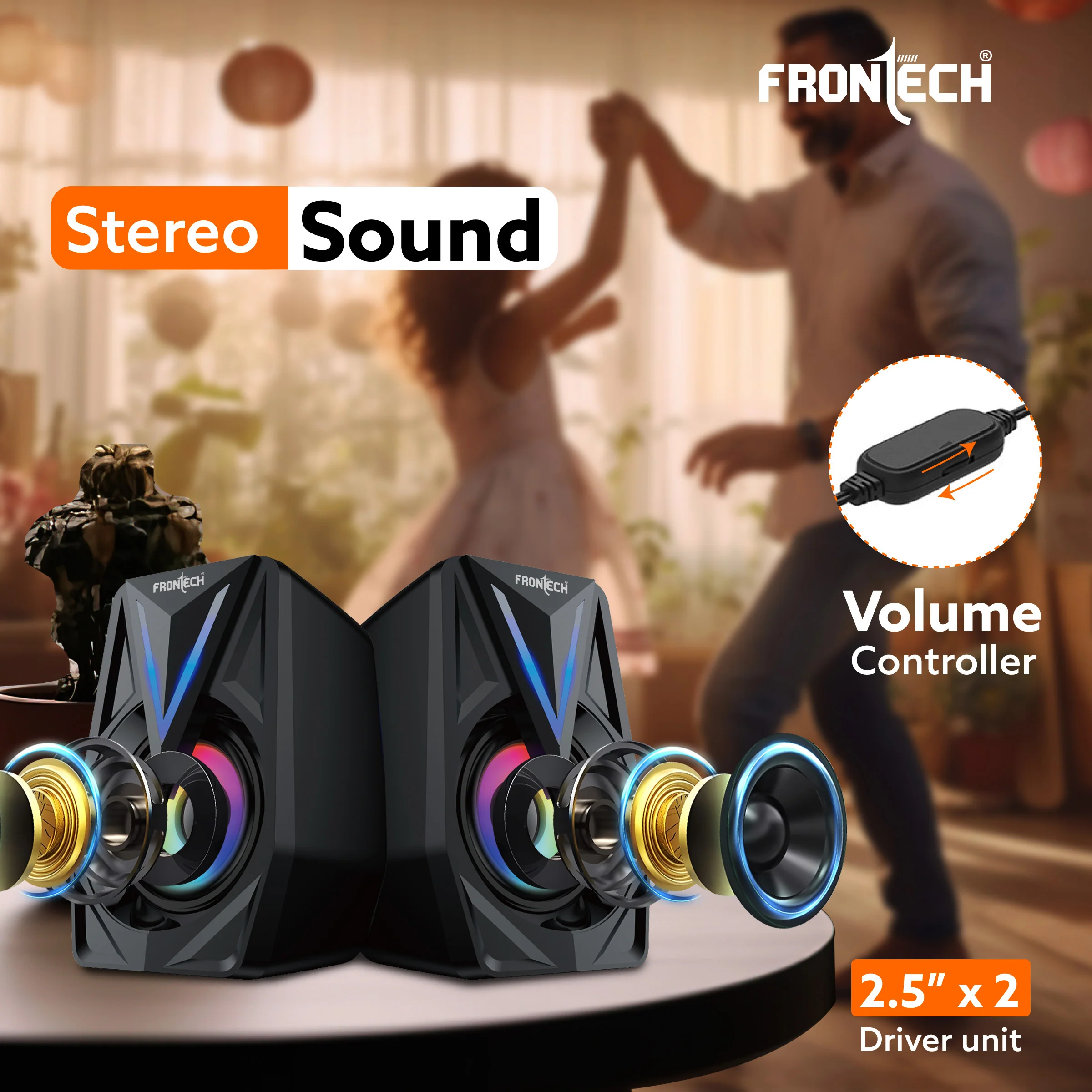 Frontech Multimedia Speakers | 12W Output | 2.0 Channel Stereo Sound | RGB Lighting | USB Powered | 3.5mm AUX | 1 Year Warranty (SPK-0014) - Image 6