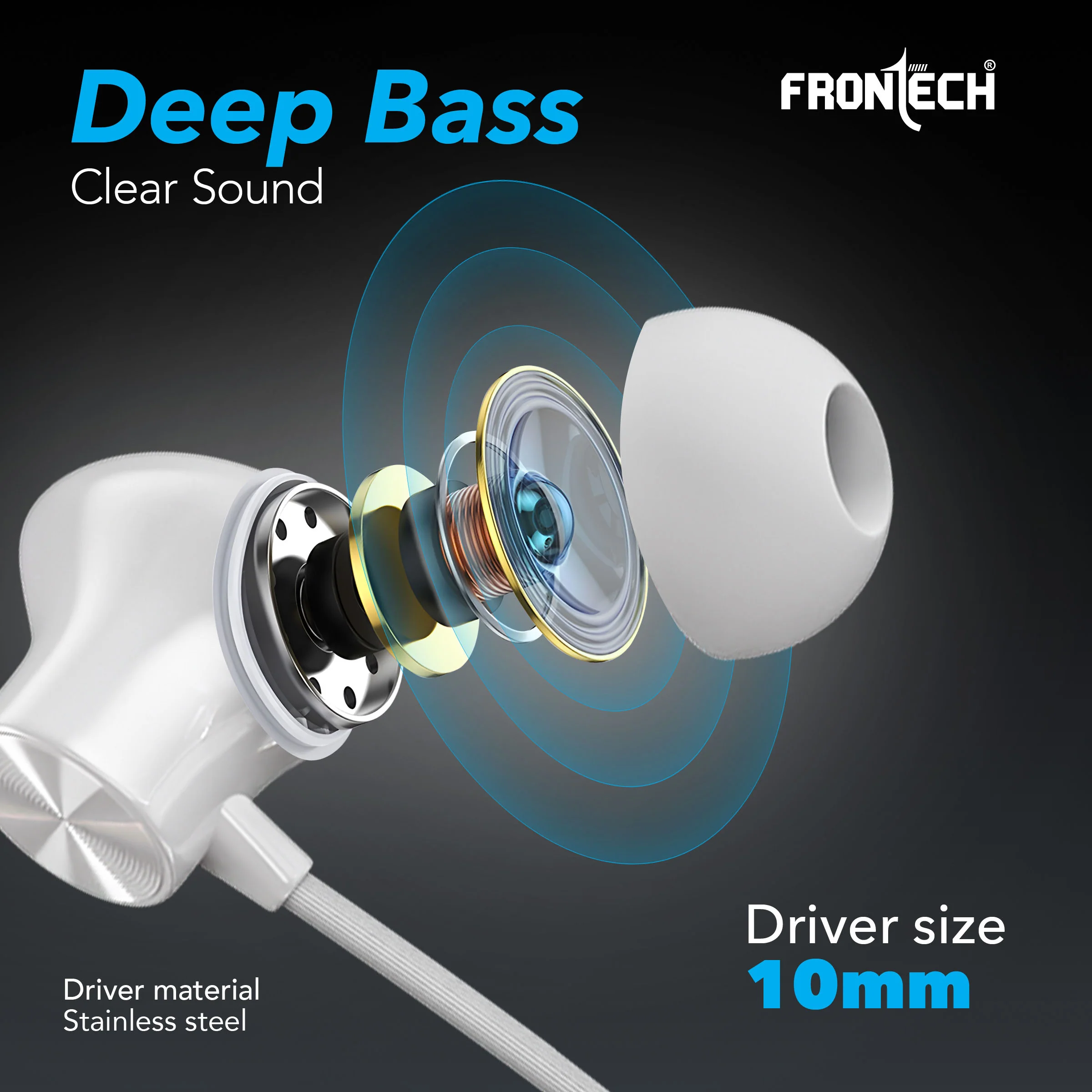Frontech Neoband Wireless Neckband Earphones | 200Mah | 24Hrs Playtime | 10mm Deep Bass Drivers | Type-C Fast Charging (EF-0093) - Image 5