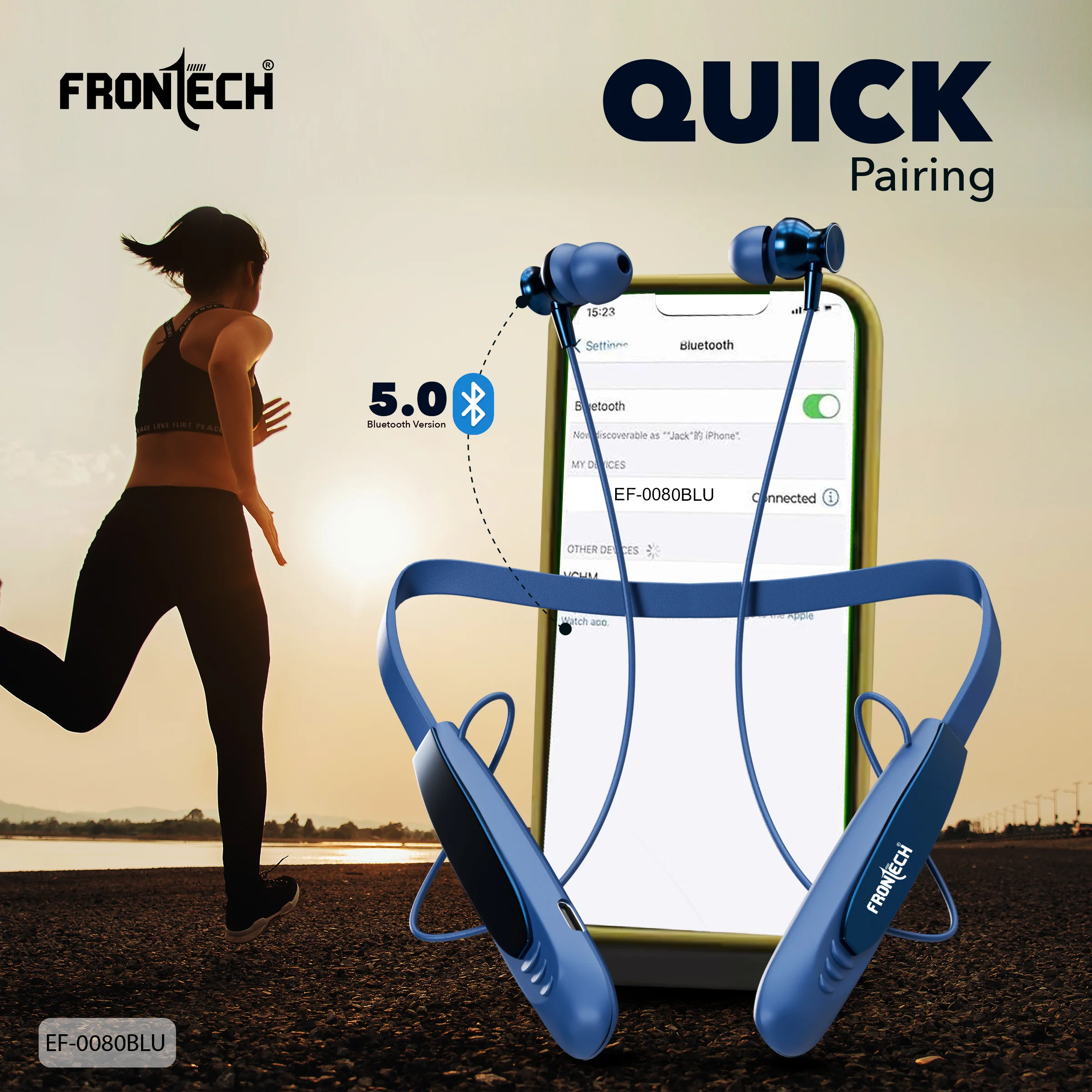 Frontech Onyx Wireless Neckband Bluetooth 5.0 Earphones | 36H Playtime| 200mAh Battery| Type-C Fast Charging| Magnetic Earbuds| Premium Sound Quality - Image 7