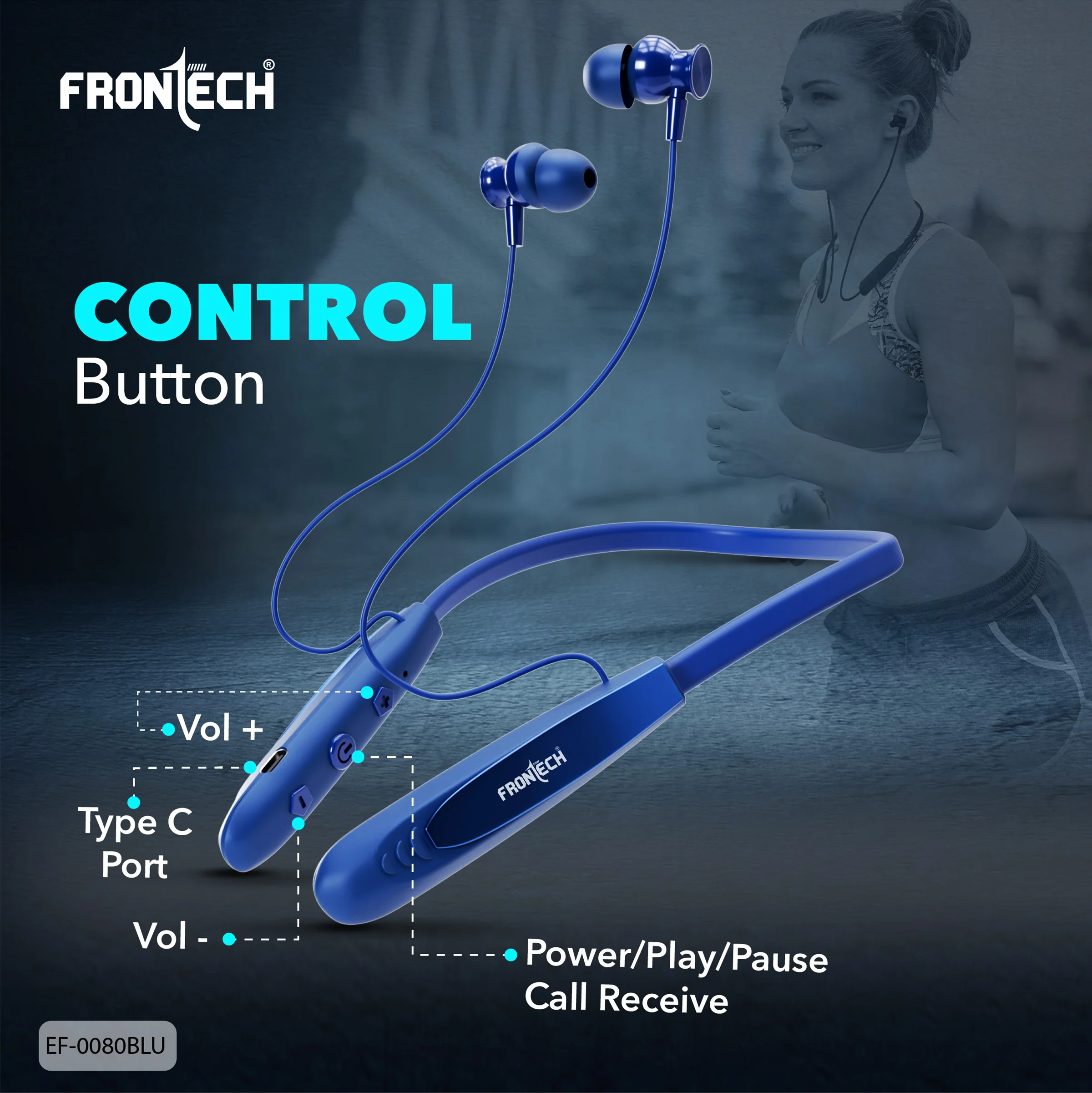 Frontech Onyx Wireless Neckband Bluetooth 5.0 Earphones | 36H Playtime| 200mAh Battery| Type-C Fast Charging| Magnetic Earbuds| Premium Sound Quality - Image 8