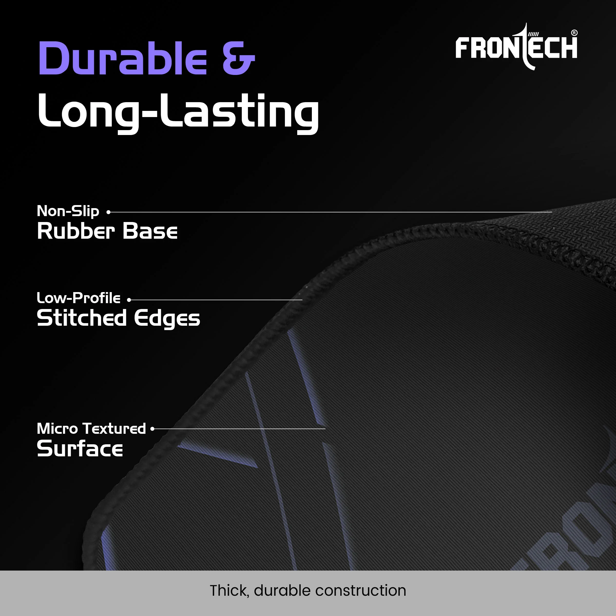 Frontech Premium Computer Mouse Pad – 260mm x 210mm x 3mm | Anti-Slip Rubber Base | Water-Resistant | Micro-Textured Surface with Stitched Edges (MSP-0061A) - Image 5