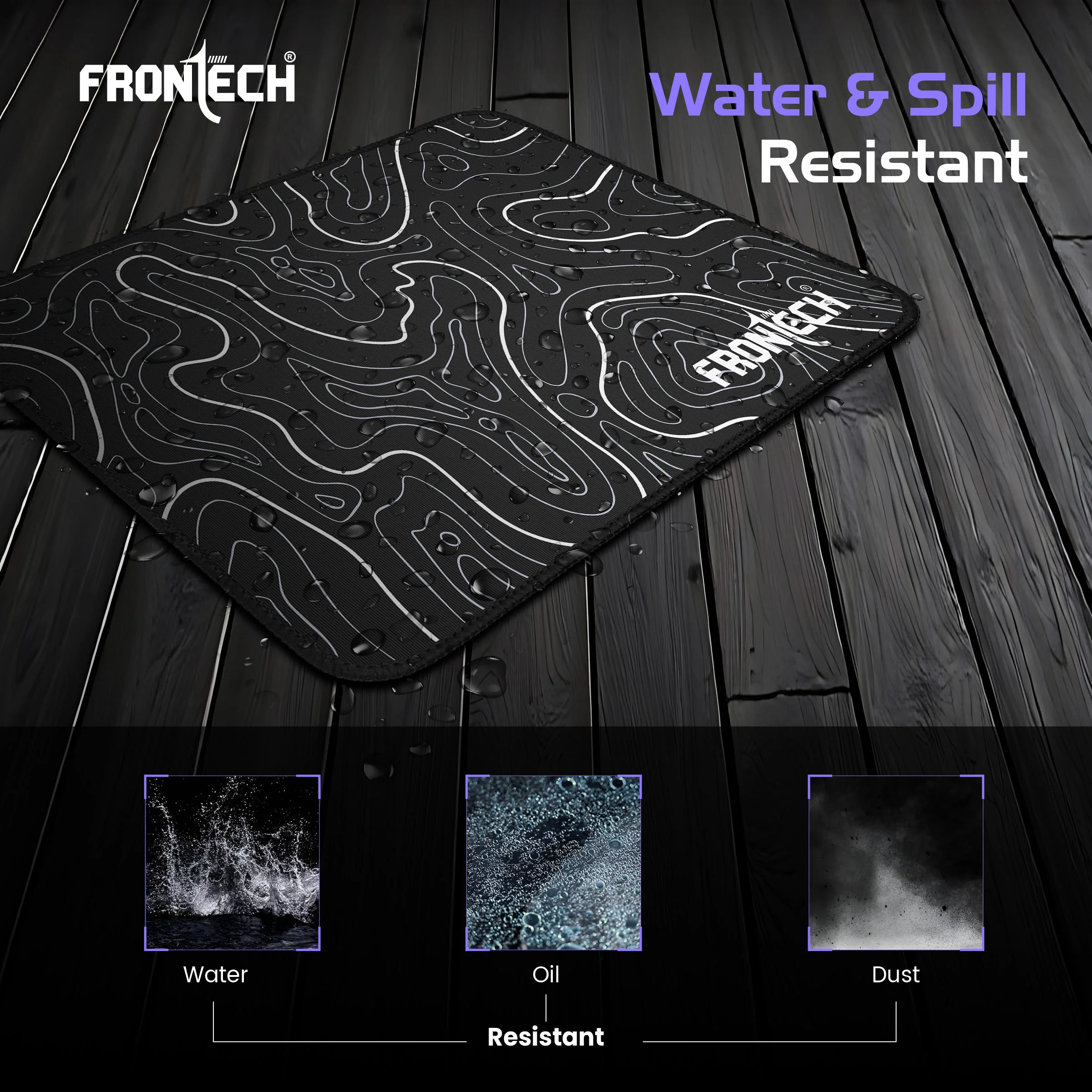 Frontech Premium Computer Mouse Pad – 260mm x 210mm x 3mm | Anti-Slip Rubber Base | Water-Resistant | Micro-Textured Surface with Stitched Edges (MSP-0061C) - Image 4