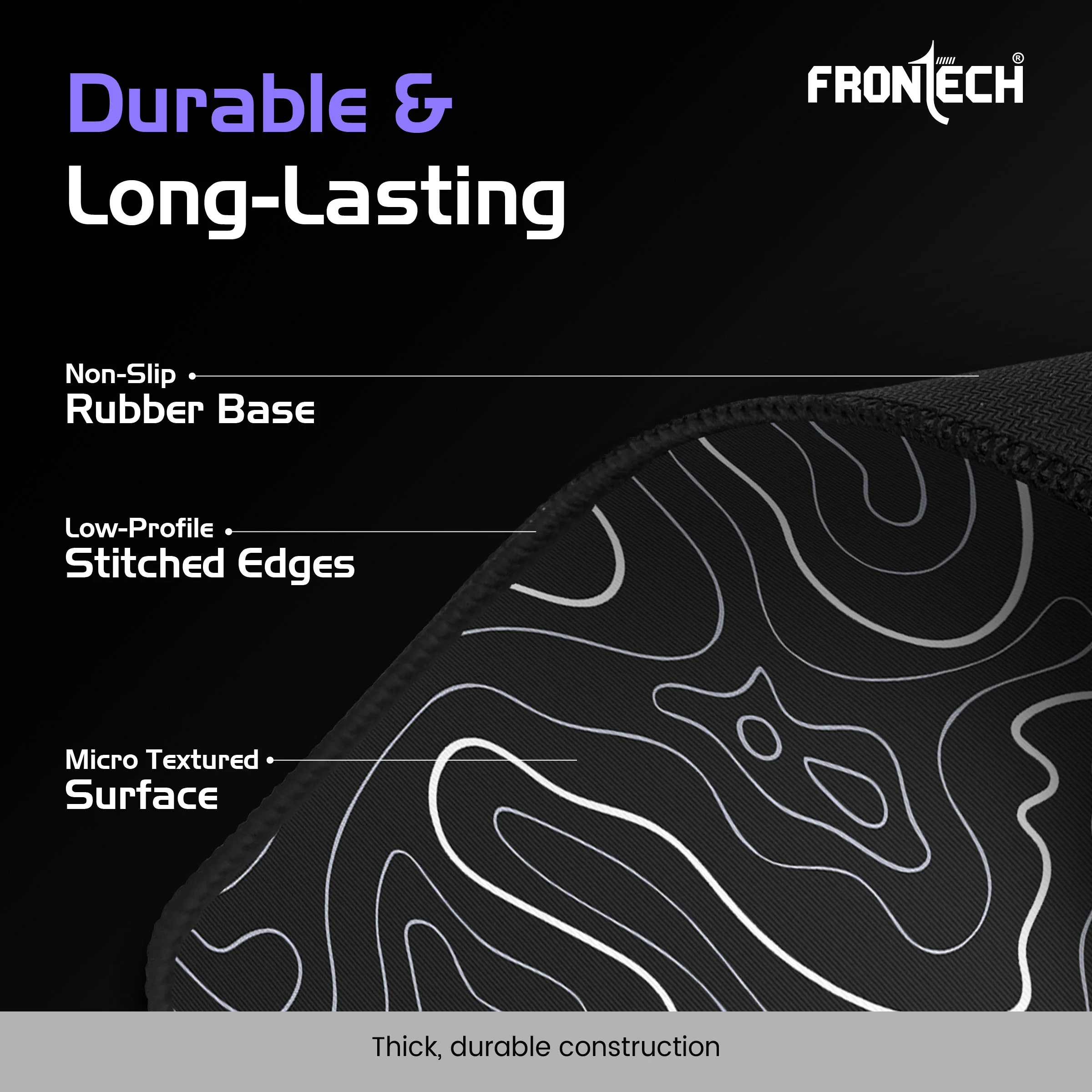 Frontech Premium Computer Mouse Pad – 260mm x 210mm x 3mm | Anti-Slip Rubber Base | Water-Resistant | Micro-Textured Surface with Stitched Edges (MSP-0061C) - Image 5