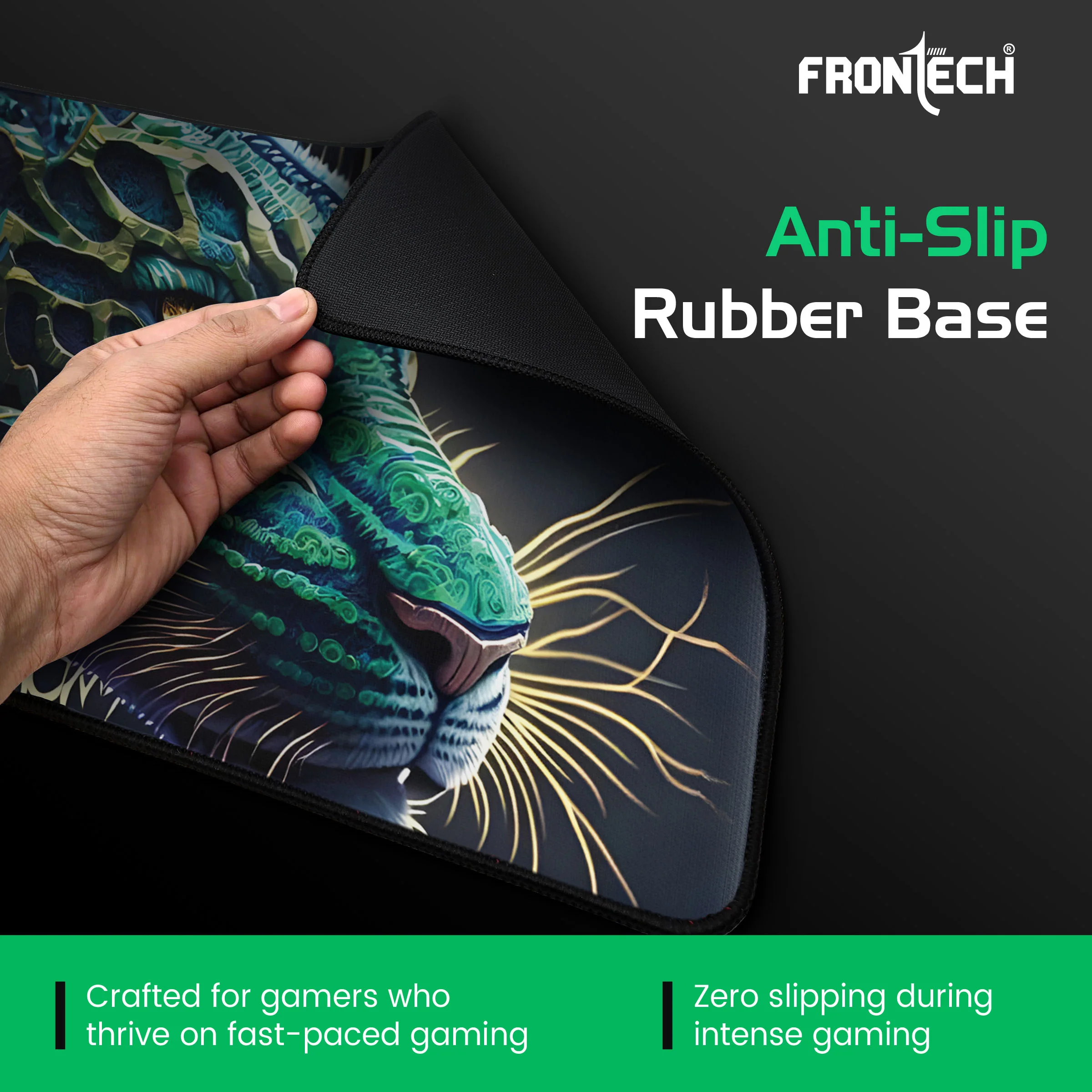 Frontech Premium Extended Gaming Mouse Pad | Anti-Slip Rubber Base | Water & Spill Resistant | Stitched Edges | Ultra-Smooth Surface for Gaming & Office (Green) MSP-0060A - Image 3
