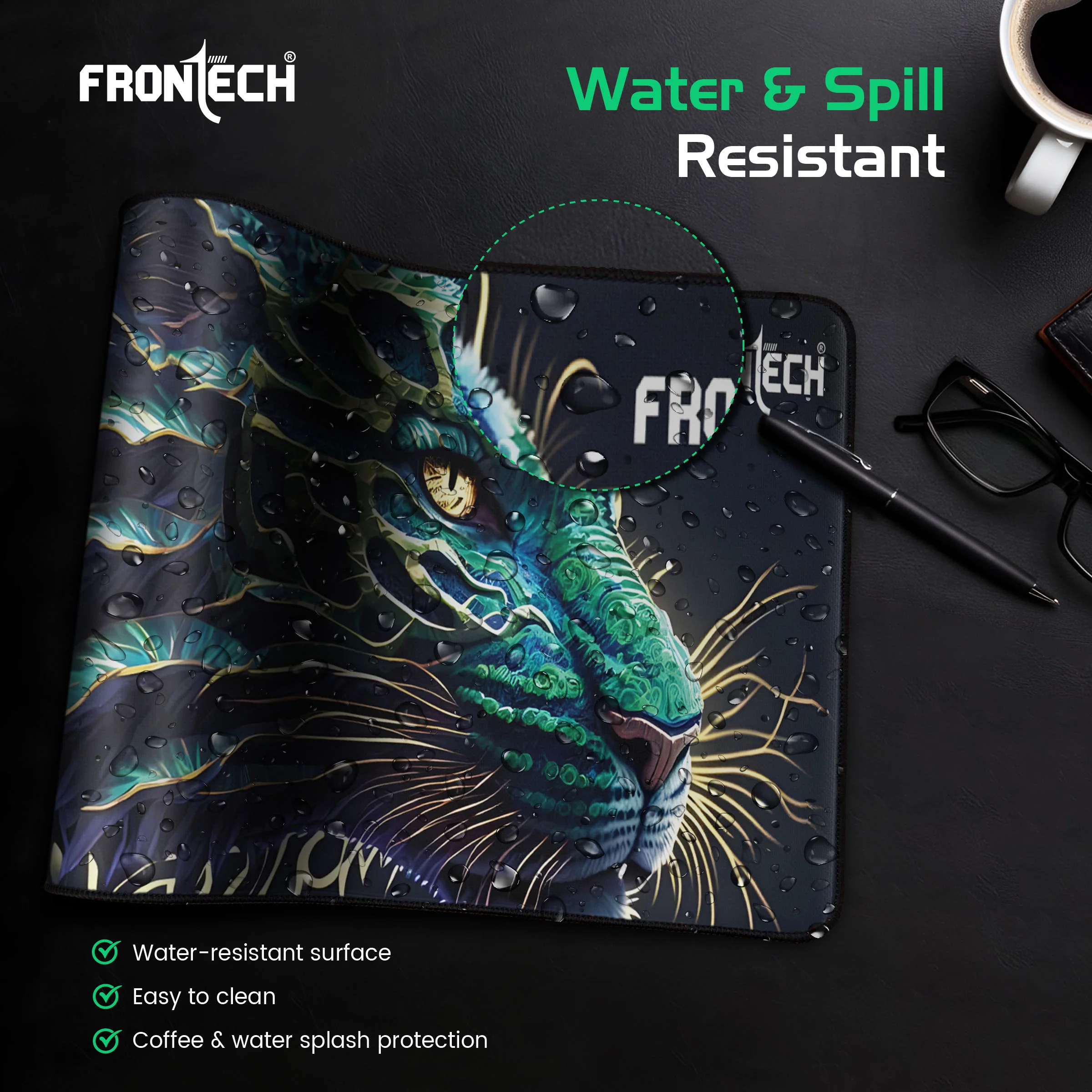 Frontech Premium Extended Gaming Mouse Pad | Anti-Slip Rubber Base | Water & Spill Resistant | Stitched Edges | Ultra-Smooth Surface for Gaming & Office (Green) MSP-0060A - Image 4