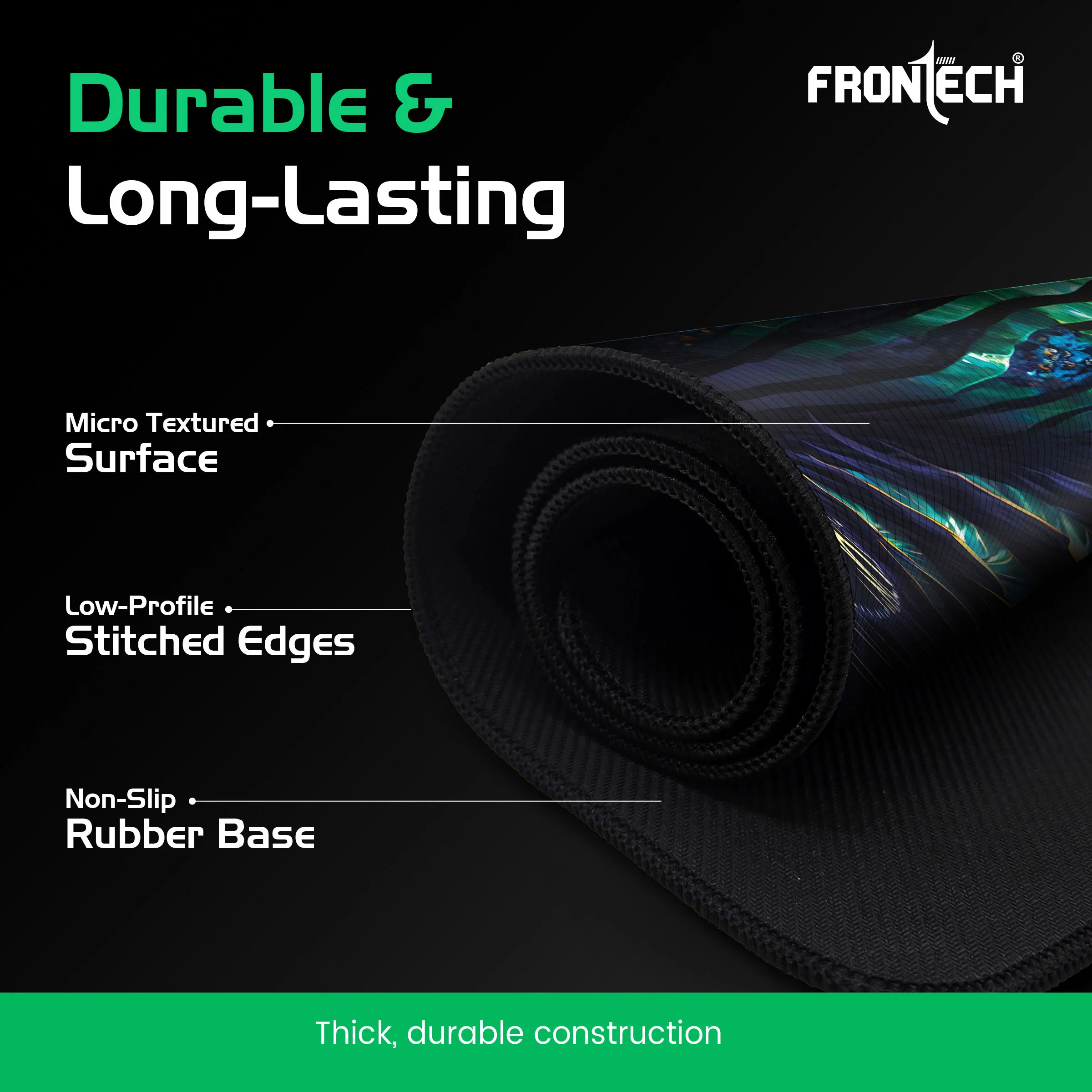 Frontech Premium Extended Gaming Mouse Pad | Anti-Slip Rubber Base | Water & Spill Resistant | Stitched Edges | Ultra-Smooth Surface for Gaming & Office (Green) MSP-0060A - Image 5
