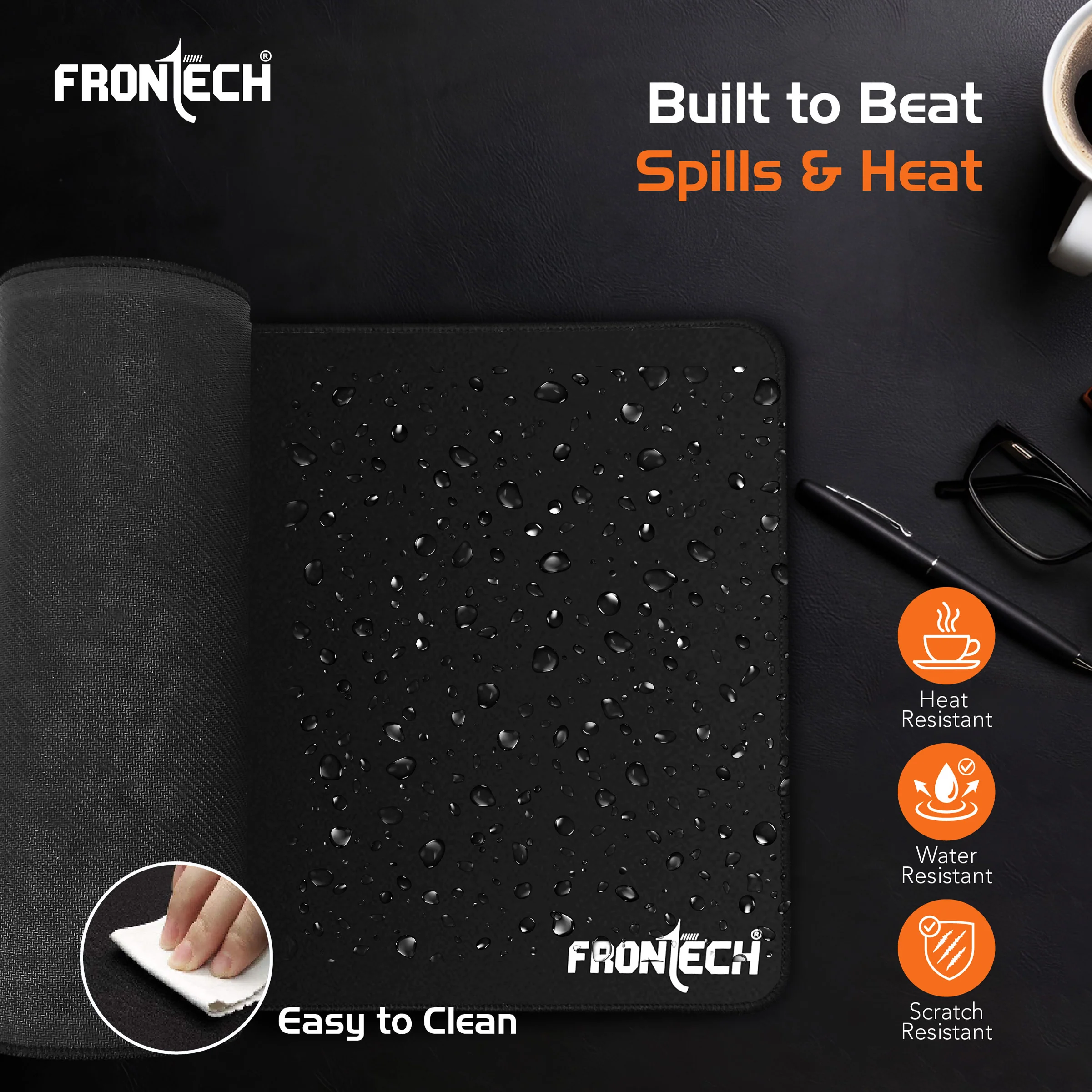 Frontech Premium Gaming Mouse Pad | Extended Desk Mousepad with Anti-Slip Rubber Base, Stitched Edges | Water & Heat Resistant | Smooth & Precise Control | Black (MSP-0059A) - Image 6