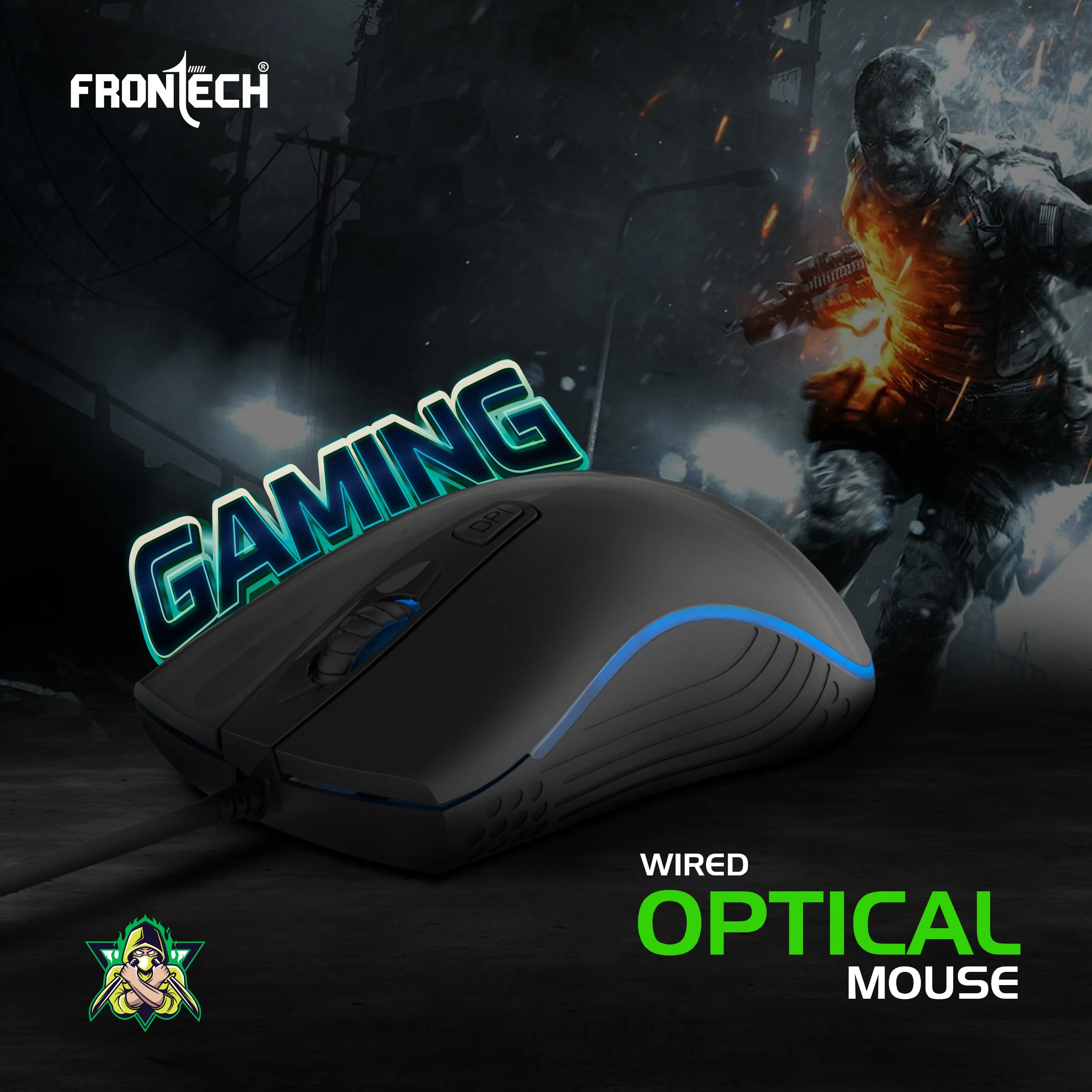 Frontech Quantum Striker Gaming Combo | Rainbow Backlit Keyboard with Optical Mouse | 2400 DPI Adjustable | 4 Button Mouse | USB Plug & Play | 104 Keys | 1 Year Warranty (KB-0050BLK) - Image 3