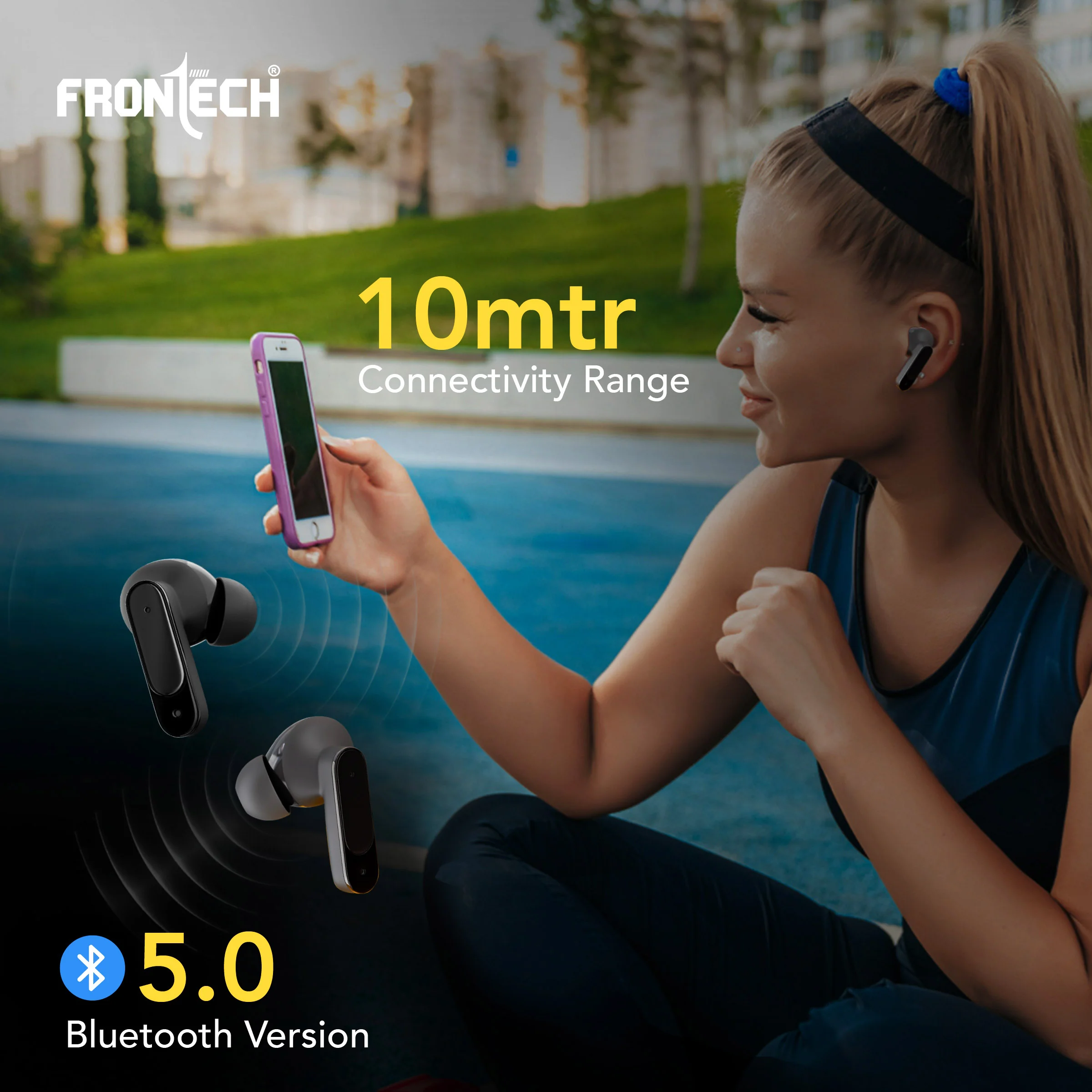 Frontech SONIQ TWS Earphones| Powerful Bass | 15Hrs Playback | 300 Hrs Standby |40ms Latency| Bluetooth 5.0 (EF-0092) - Image 9