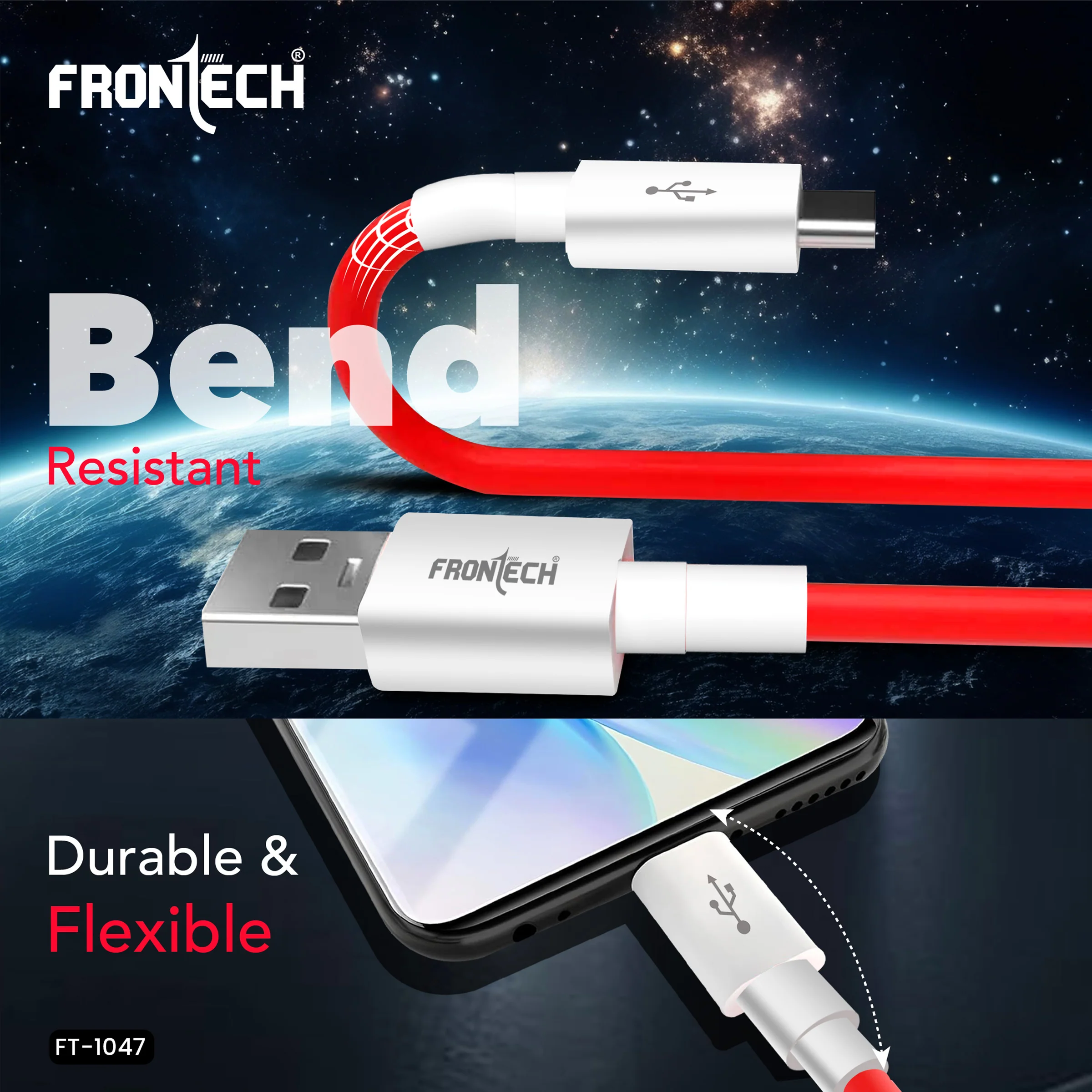 Frontech Super Fast 65W USB to Type-C Data Cable - 1.0 Meter | High-Speed Charging & Data Transfer | Durable & Bend Resistant (FT-1048) - Image 3
