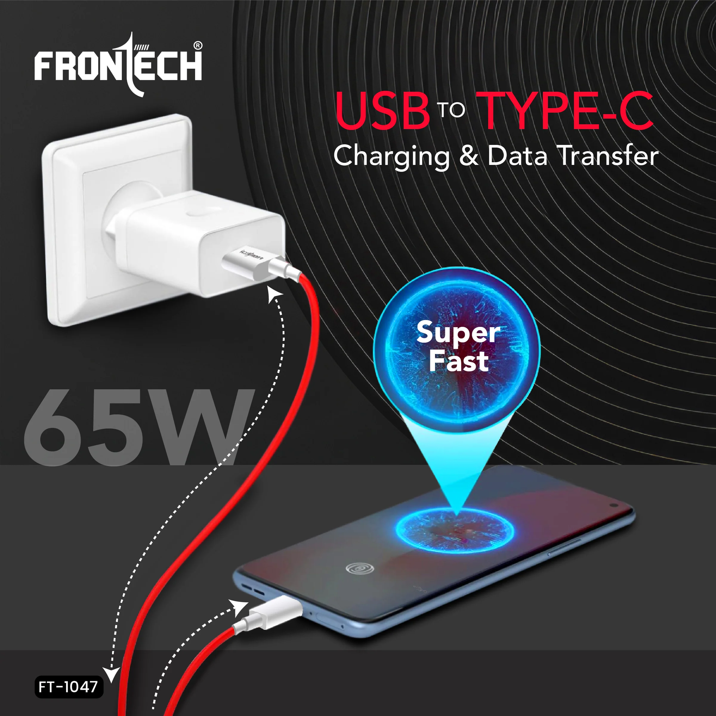 Frontech Super Fast 65W USB to Type-C Data Cable - 1.0 Meter | High-Speed Charging & Data Transfer | Durable & Bend Resistant (FT-1048) - Image 4