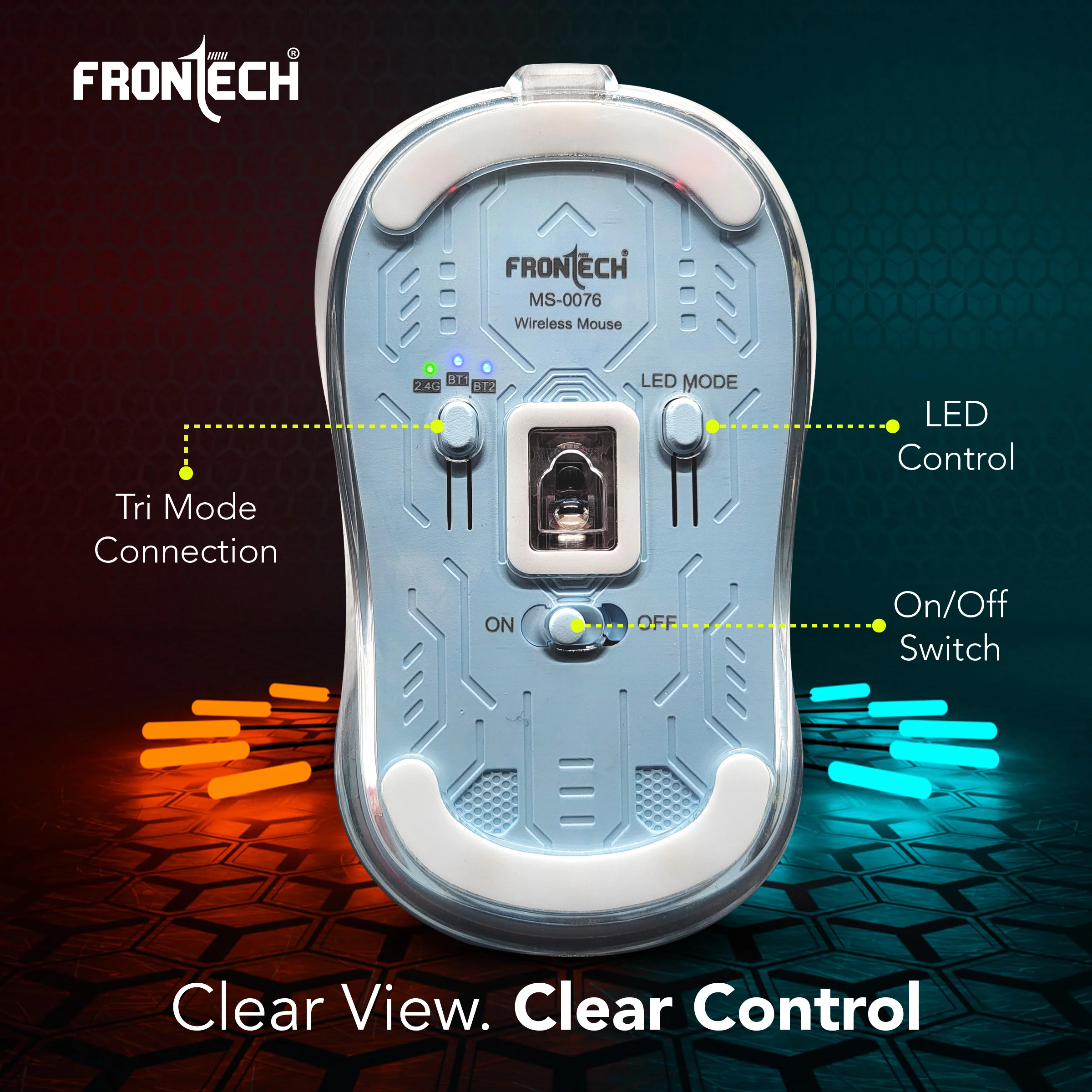 Frontech Wireless Transparent Bluetooth Mouse|2.4Ghz|3200 DPI| 300mAh Rechargeable Battery|4 Button Mouse|1 Year Warranty - Image 4