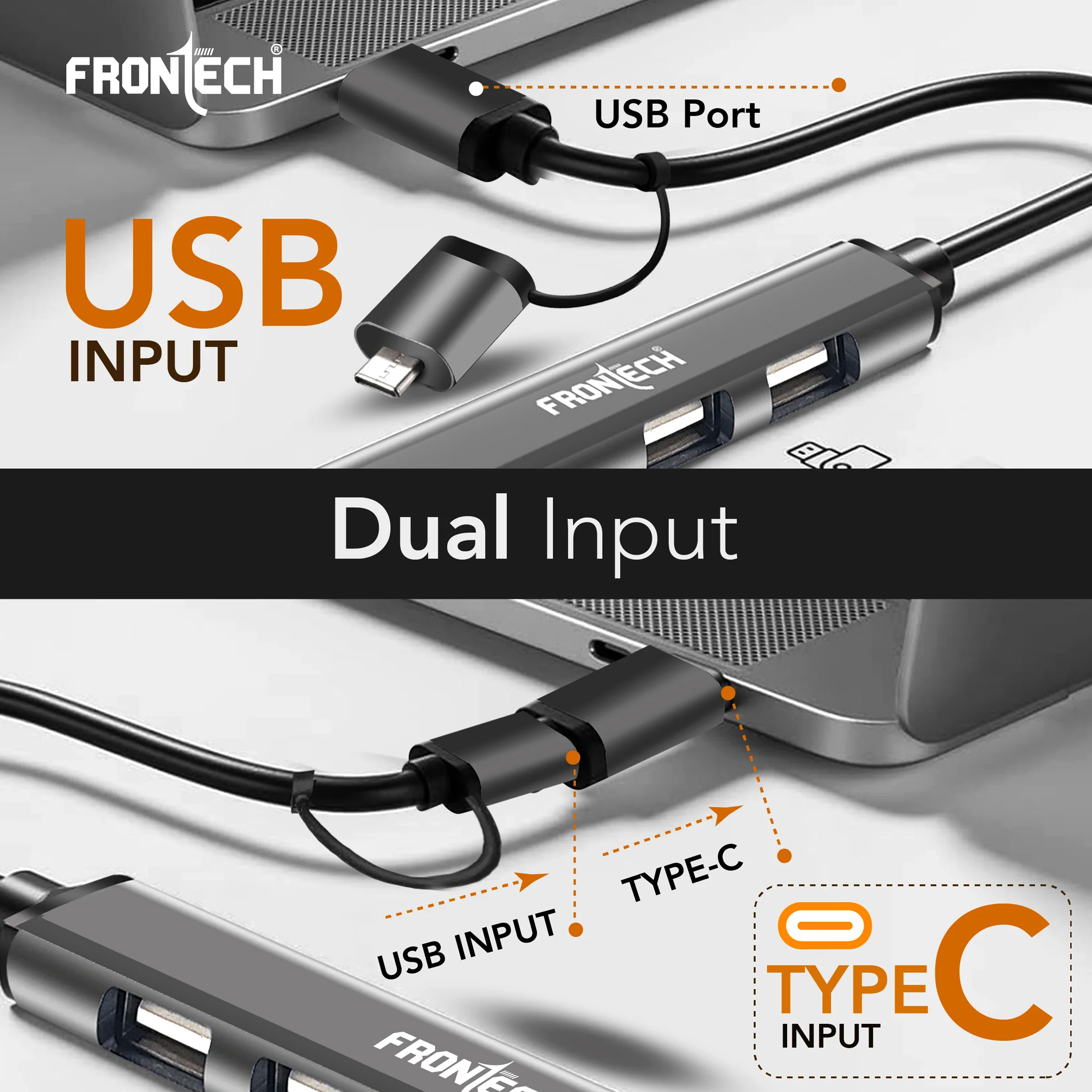 Frontech Type A+C 5 in 1 USB Hub, Upto 5GBPS DataTransfer Speed,Dedicated Card Reader & Micro SD Slot, Universally Compatible with All USB,Speaker,Laptop,Hard Drive,15cm Cable (NC-0040) - Image 3