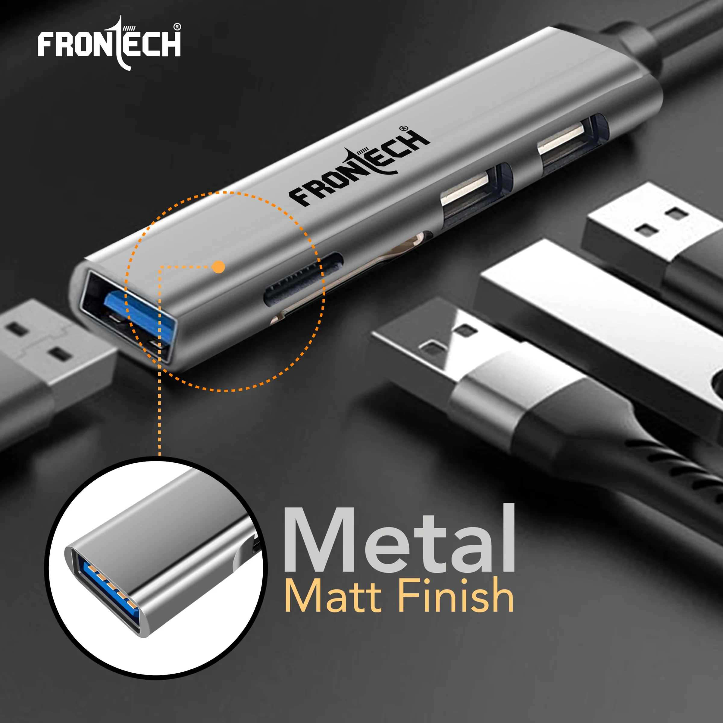 Frontech Type A+C 5 in 1 USB Hub, Upto 5GBPS DataTransfer Speed,Dedicated Card Reader & Micro SD Slot, Universally Compatible with All USB,Speaker,Laptop,Hard Drive,15cm Cable (NC-0040) - Image 6