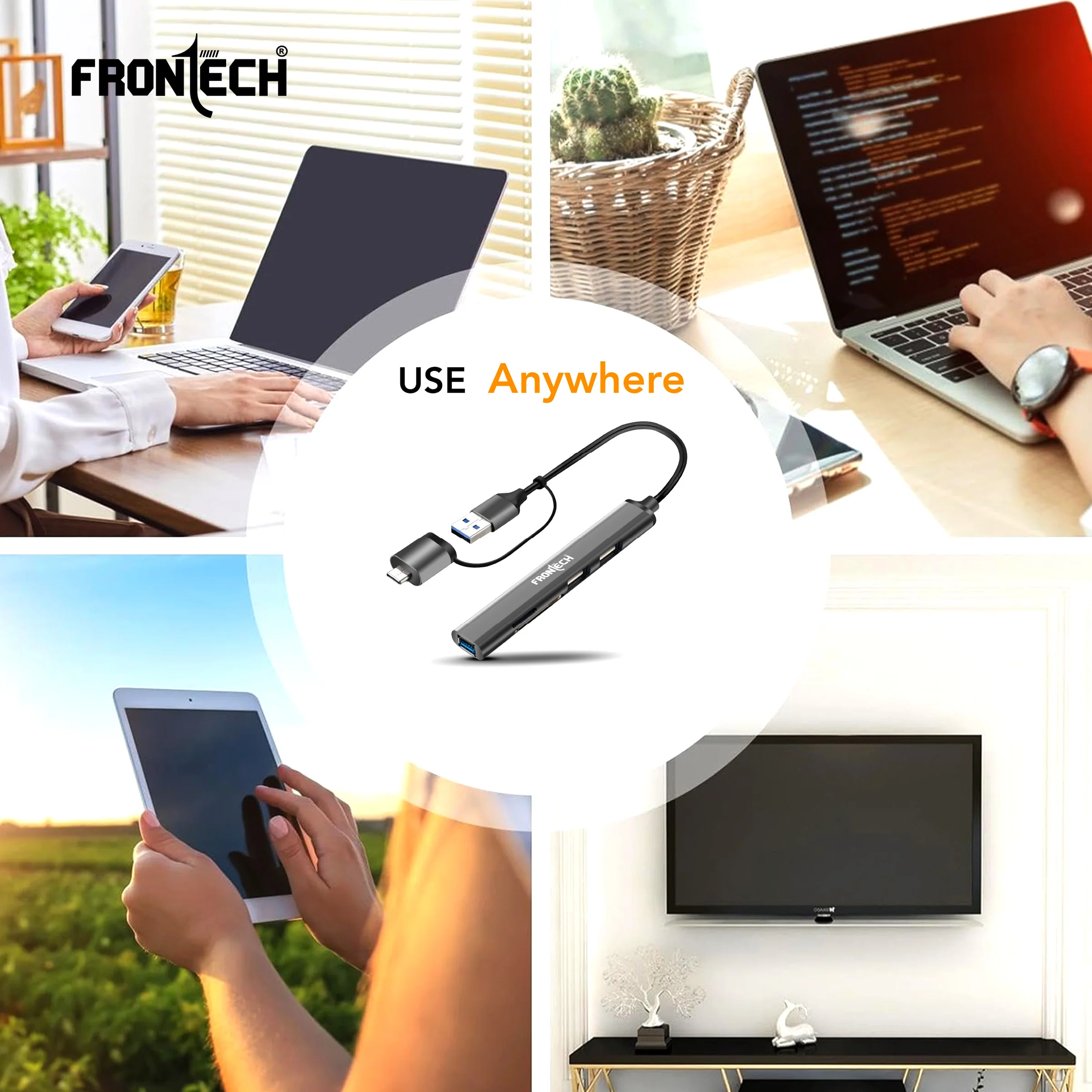Frontech Type A+C 5 in 1 USB Hub, Upto 5GBPS DataTransfer Speed,Dedicated Card Reader & Micro SD Slot, Universally Compatible with All USB,Speaker,Laptop,Hard Drive,15cm Cable (NC-0040) - Image 7