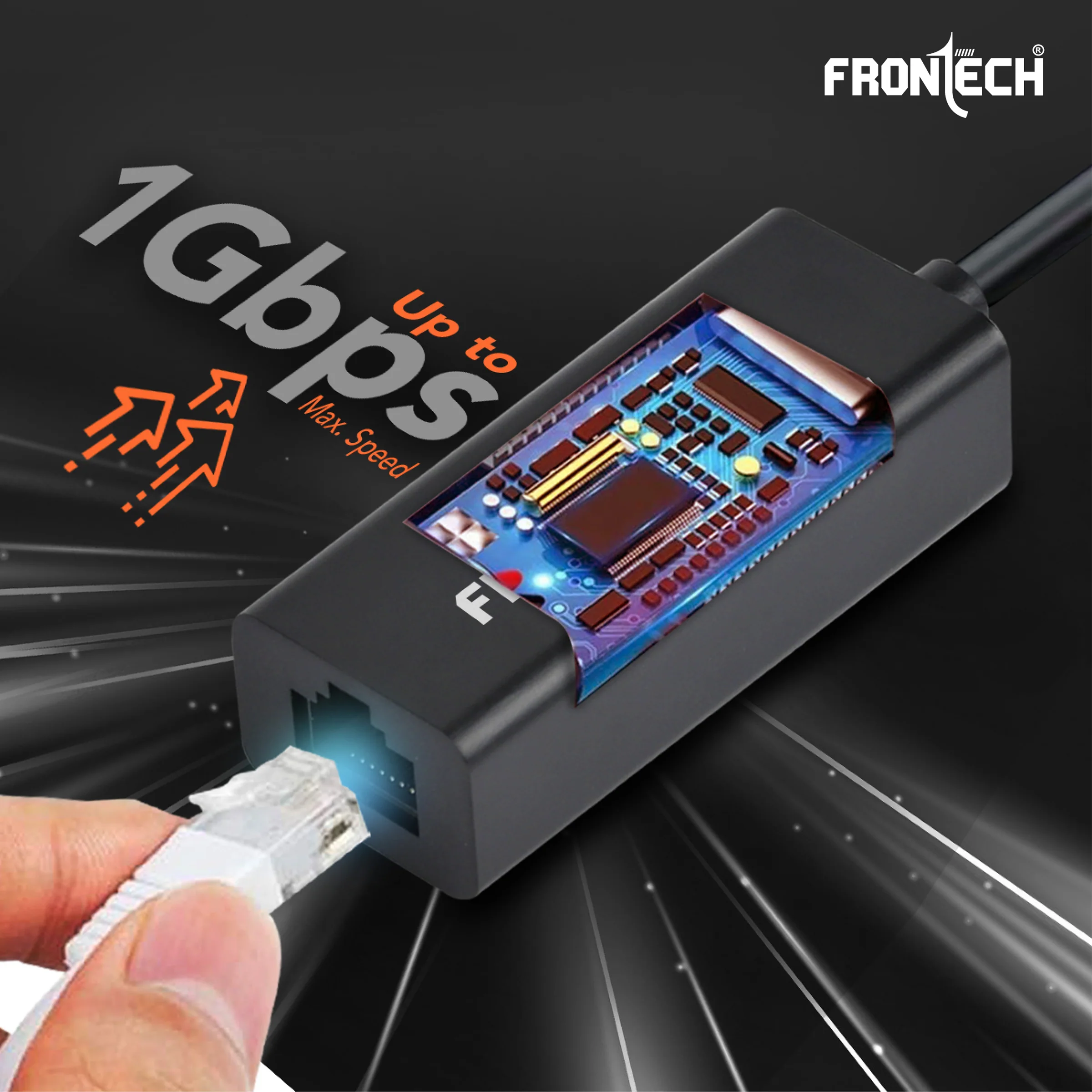 Frontech Type-C to Gigabit LAN Adapter | USB 3.1 Type-C to RJ45 Ethernet | 1000Mbps High-Speed Network | Plug & Play | Compact ABS Build | Compatible with Windows & Mac OS (NC-0055) - Image 3