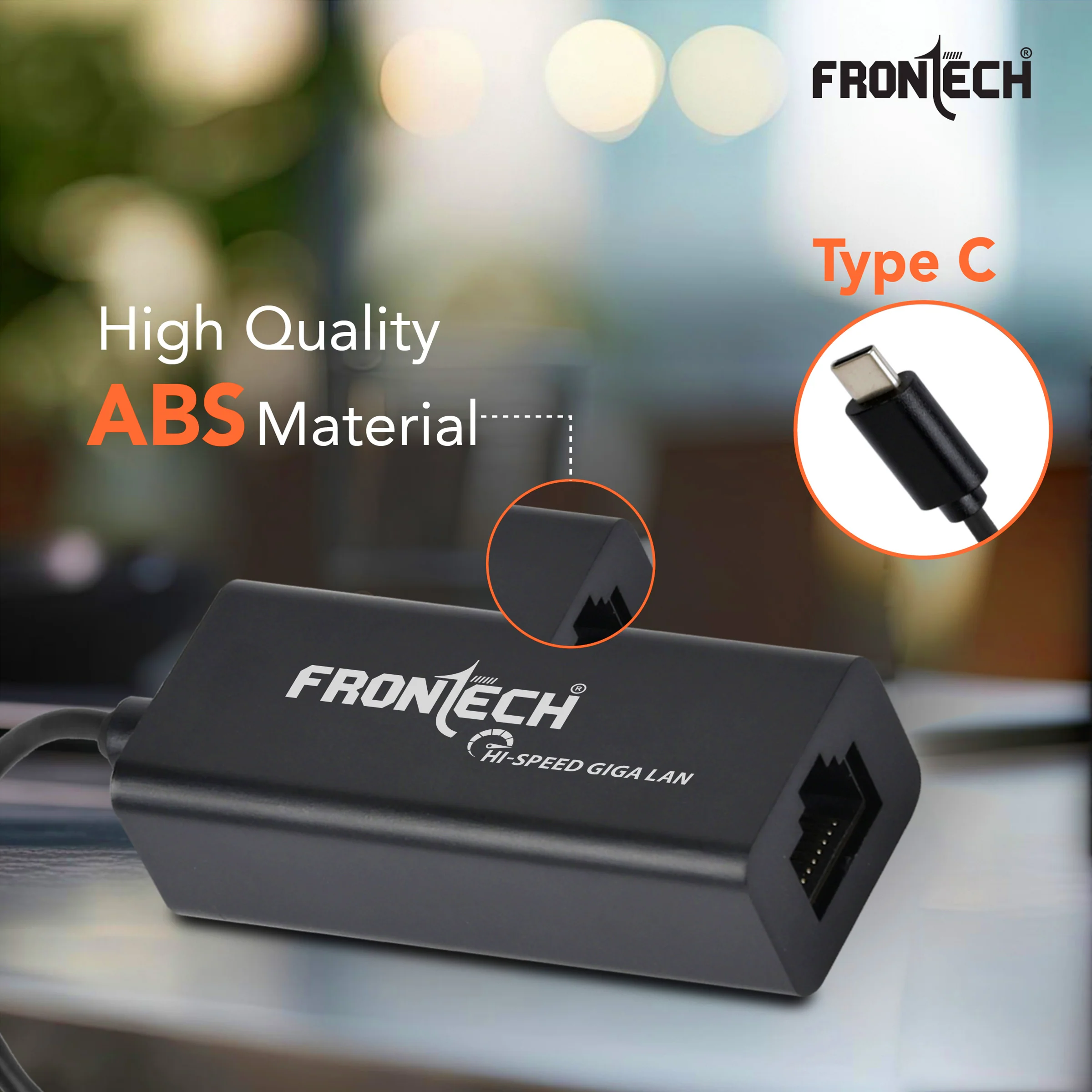 Frontech Type-C to Gigabit LAN Adapter | USB 3.1 Type-C to RJ45 Ethernet | 1000Mbps High-Speed Network | Plug & Play | Compact ABS Build | Compatible with Windows & Mac OS (NC-0055) - Image 4