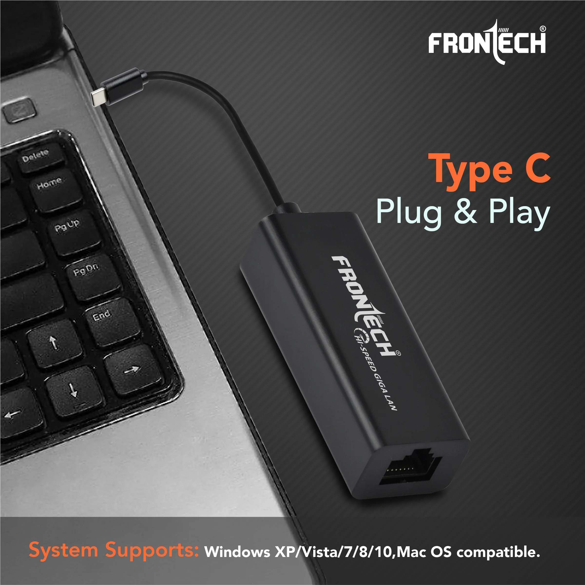 Frontech Type-C to Gigabit LAN Adapter | USB 3.1 Type-C to RJ45 Ethernet | 1000Mbps High-Speed Network | Plug & Play | Compact ABS Build | Compatible with Windows & Mac OS (NC-0055) - Image 6