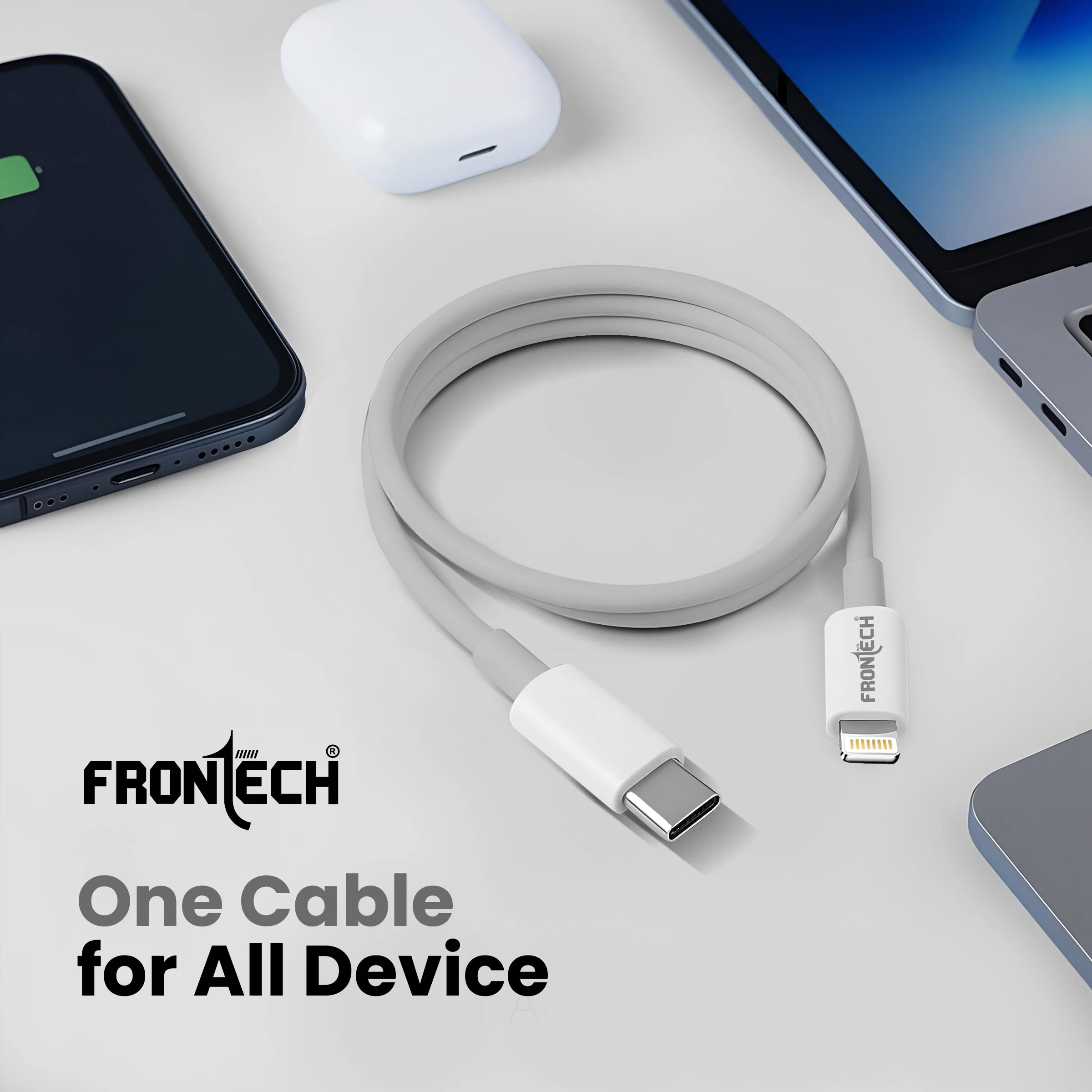 Frontech Type-C to Lightning 8-Pin Super Fast Charging & Data Sync Cable | 27W | 1 M TPE Cable | (FT-1051) - Image 6