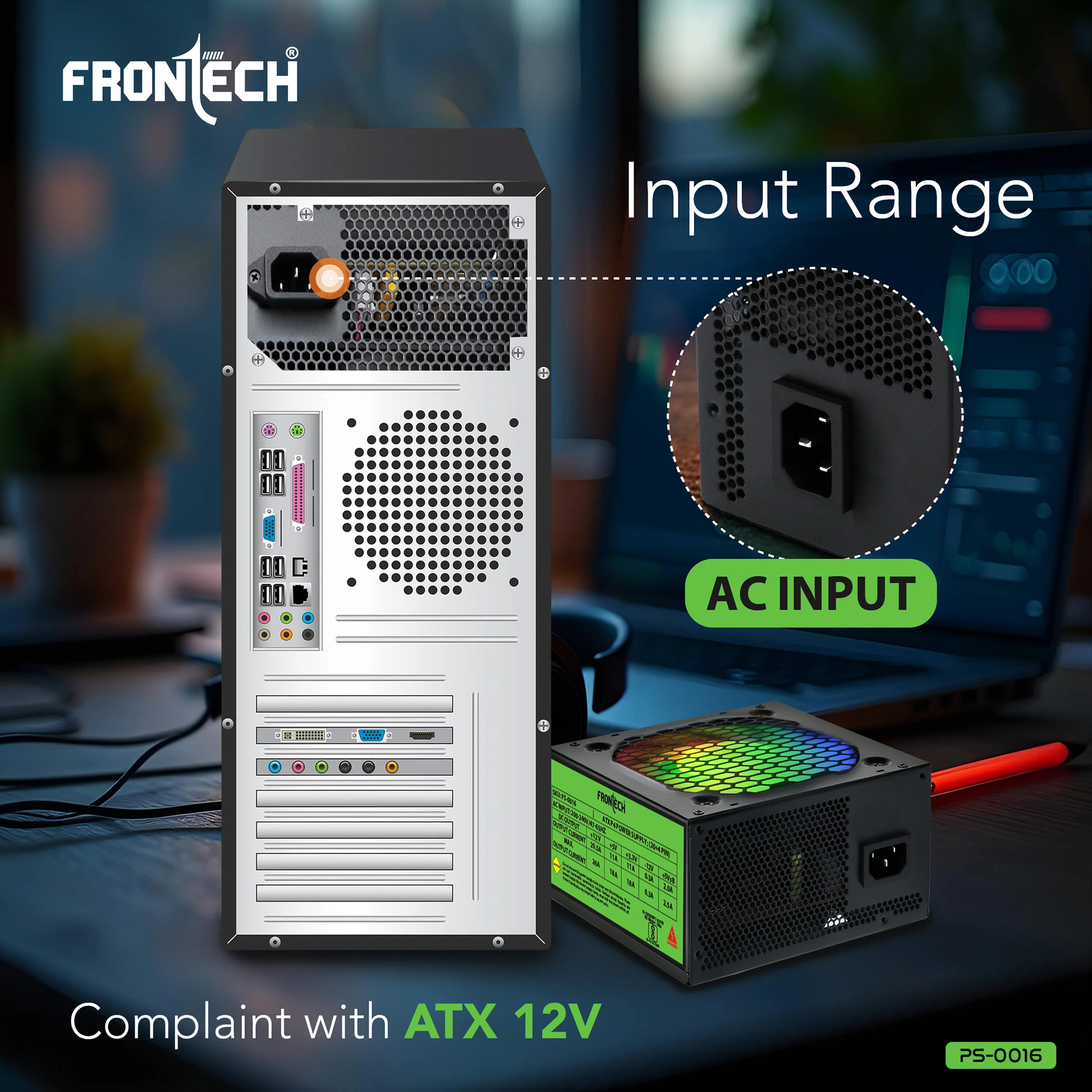 Frontech Ultima 750W Power Supply | ATX 12V SMPS | 120mm RGB Fan | Sleeved Cables | 20+4 ATX, 4+4 CPU, 6+2 PCI-E, 4 SATA & 2 Molex | OCP/OVP/SCP Protection | 3-Year Warranty (PS-0016) - Image 7