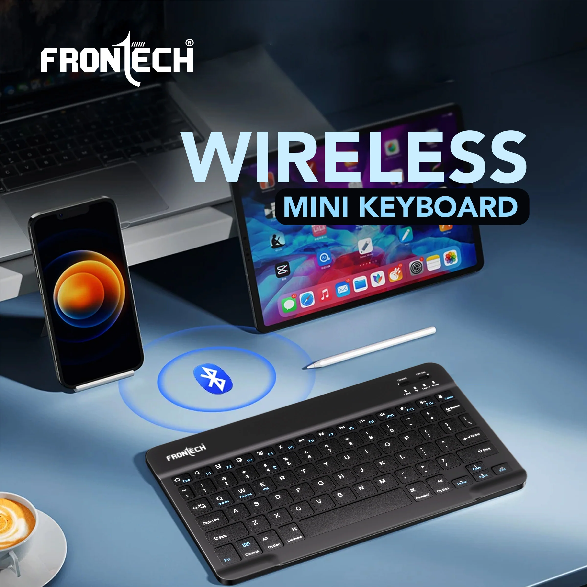 Frontech Wireless Mini Bluetooth Keyboard|78 Standard Keys|120 mAh Rechargeable Battery|1 year warranty - Image 2