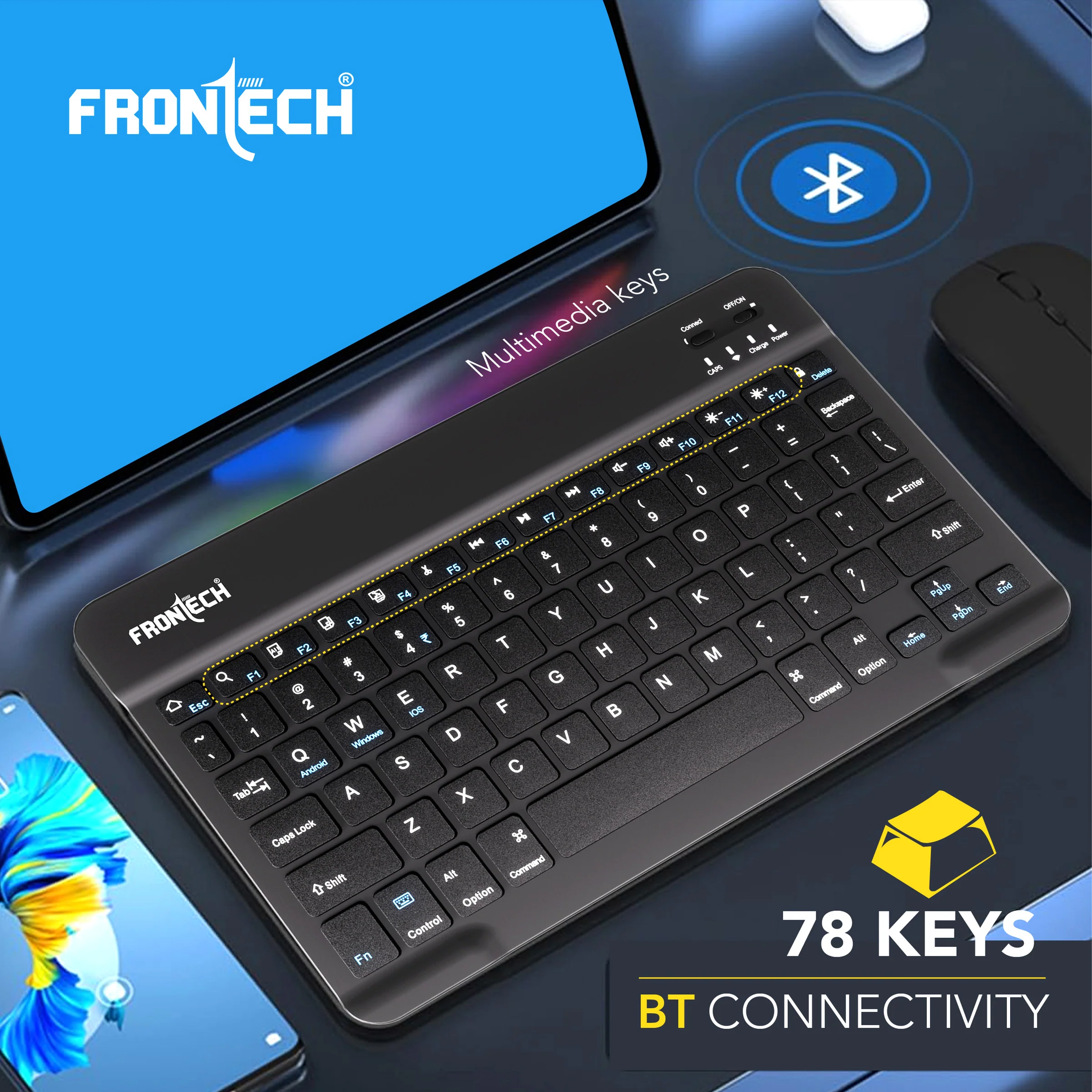 Frontech Wireless Mini Bluetooth Keyboard|78 Standard Keys|120 mAh Rechargeable Battery|1 year warranty - Image 3