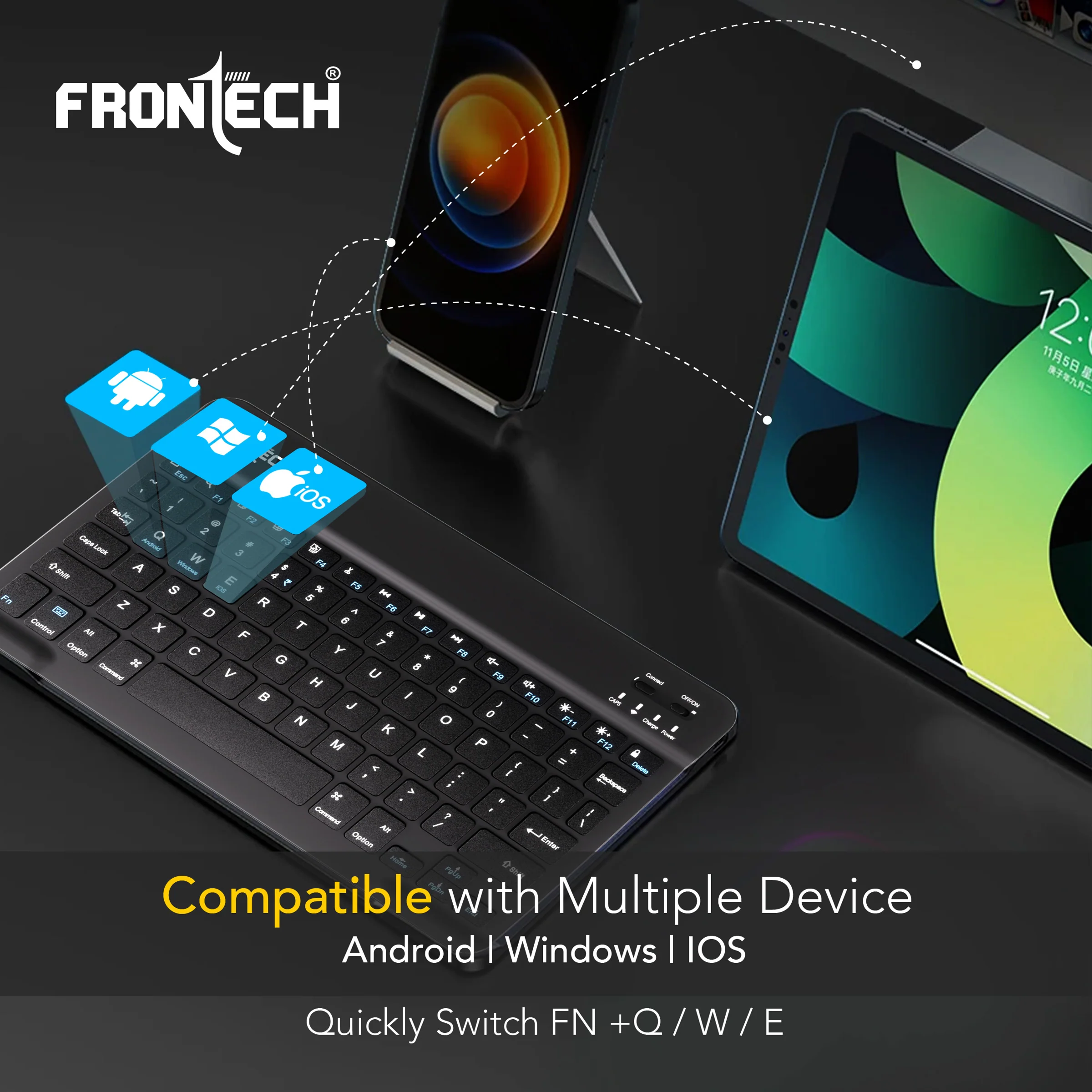 Frontech Wireless Mini Bluetooth Keyboard|78 Standard Keys|120 mAh Rechargeable Battery|1 year warranty - Image 6