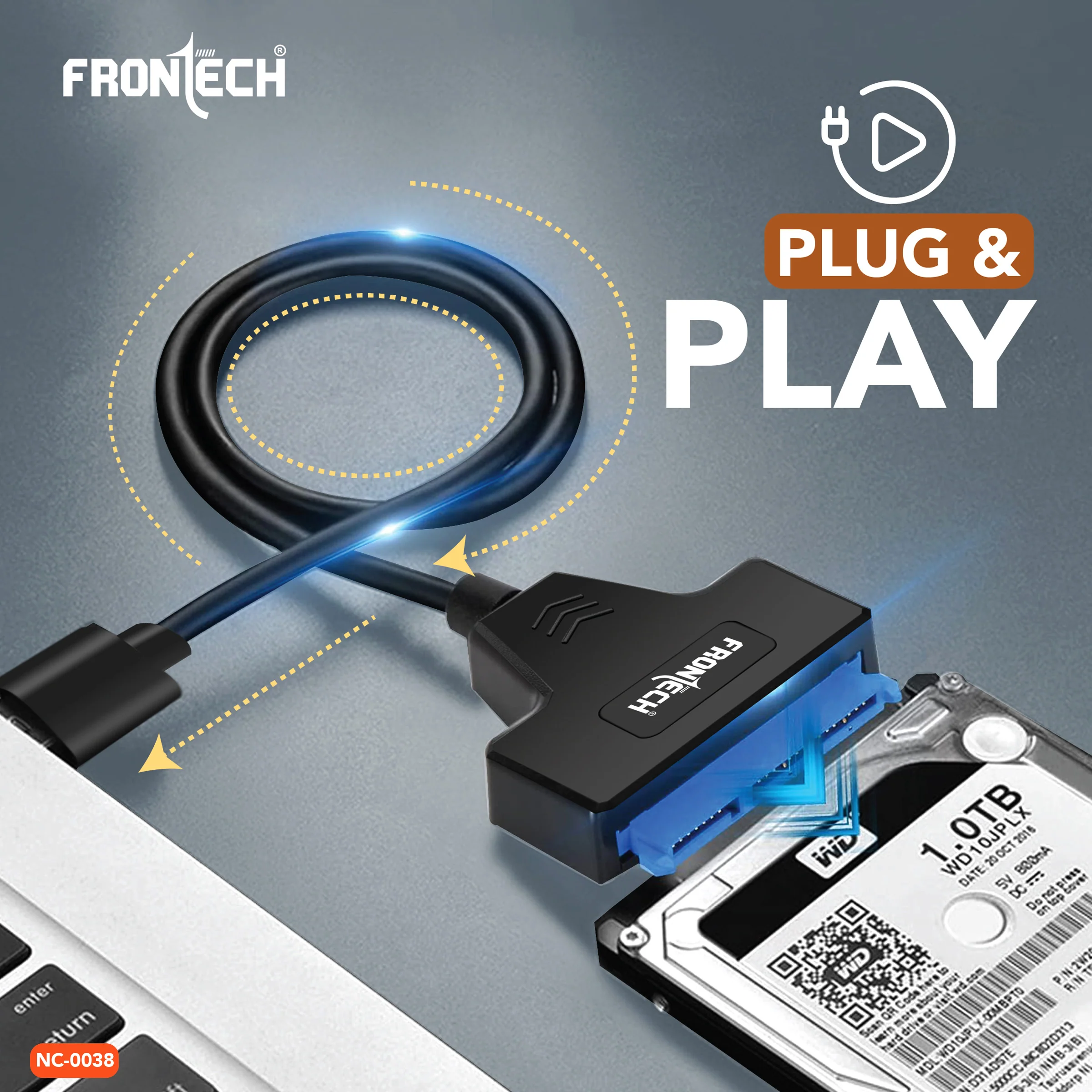 Frontech USB 3.0 to SATA Adapter for 2.5 HDD/SSD with Plug & Play, Durable Material, Super Fast Transfer, Black (NC-0038) - Image 3