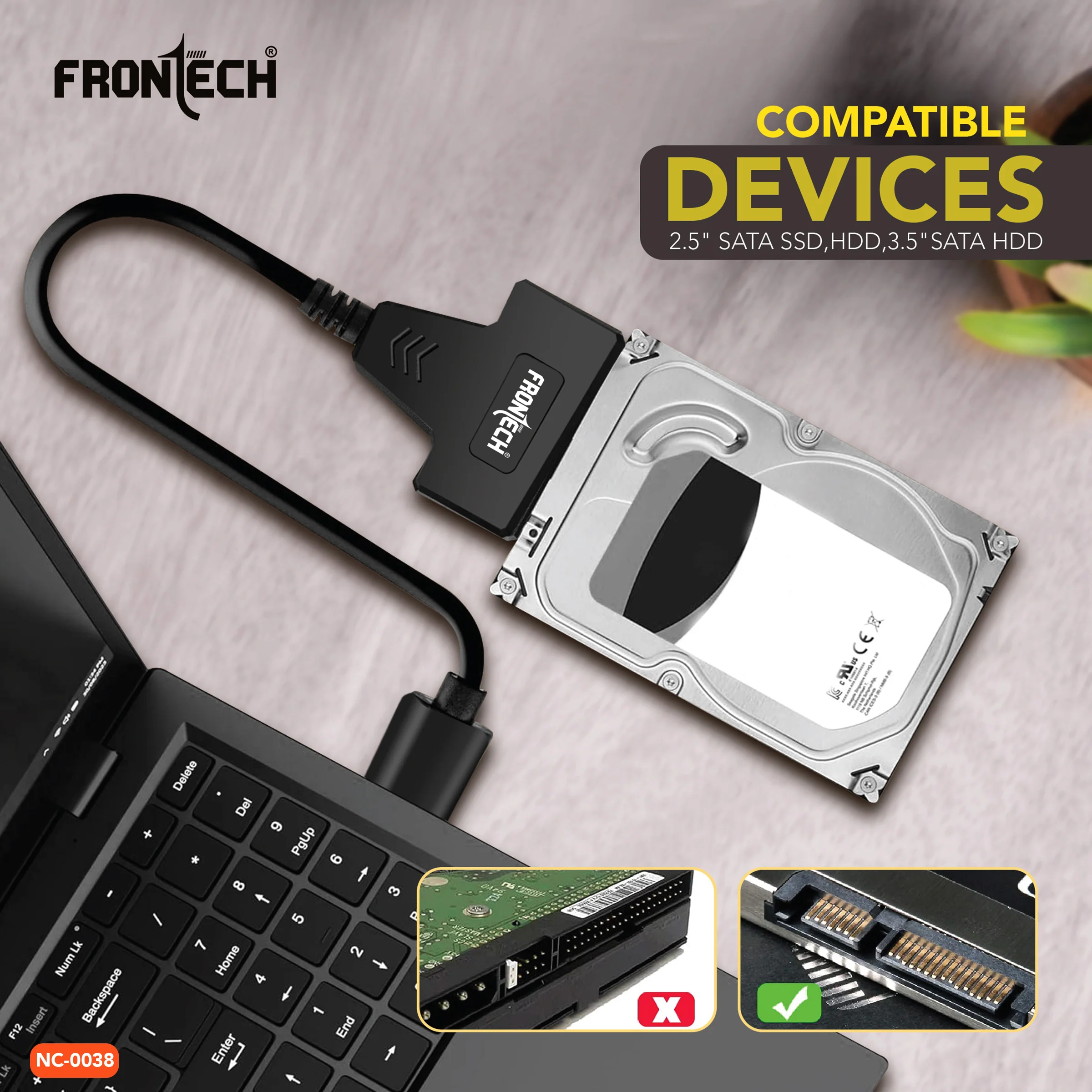 Frontech USB 3.0 to SATA Adapter for 2.5 HDD/SSD with Plug & Play, Durable Material, Super Fast Transfer, Black (NC-0038) - Image 6