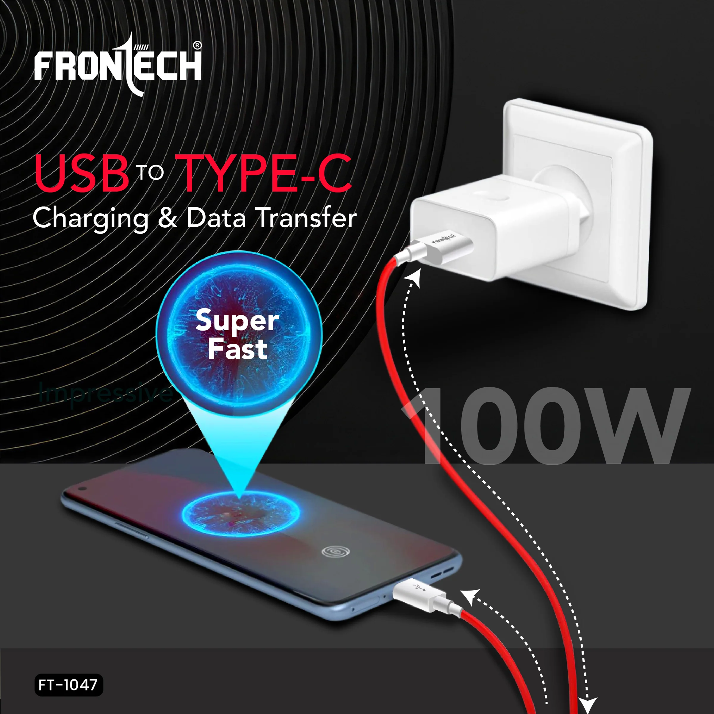 Frontech USB Type-C Fast Charging Cable | 100W Power Delivery | 1M Durable & Bend-Resistant | SuperSpeed Data Transfer | Red & White (FT-1047) - Image 4