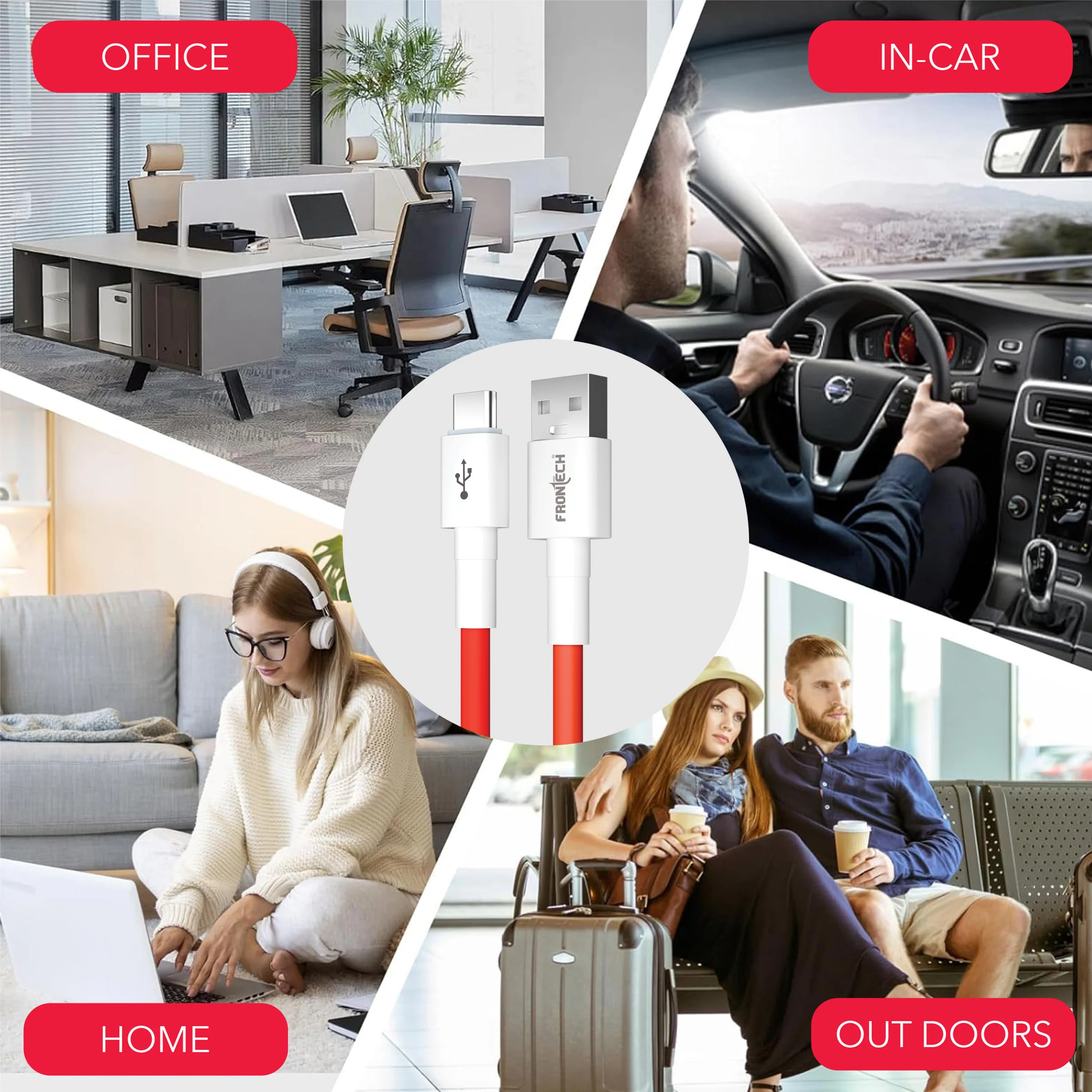 Frontech USB Type-C Fast Charging Cable | 100W Power Delivery | 1M Durable & Bend-Resistant | SuperSpeed Data Transfer | Red & White (FT-1047) - Image 8