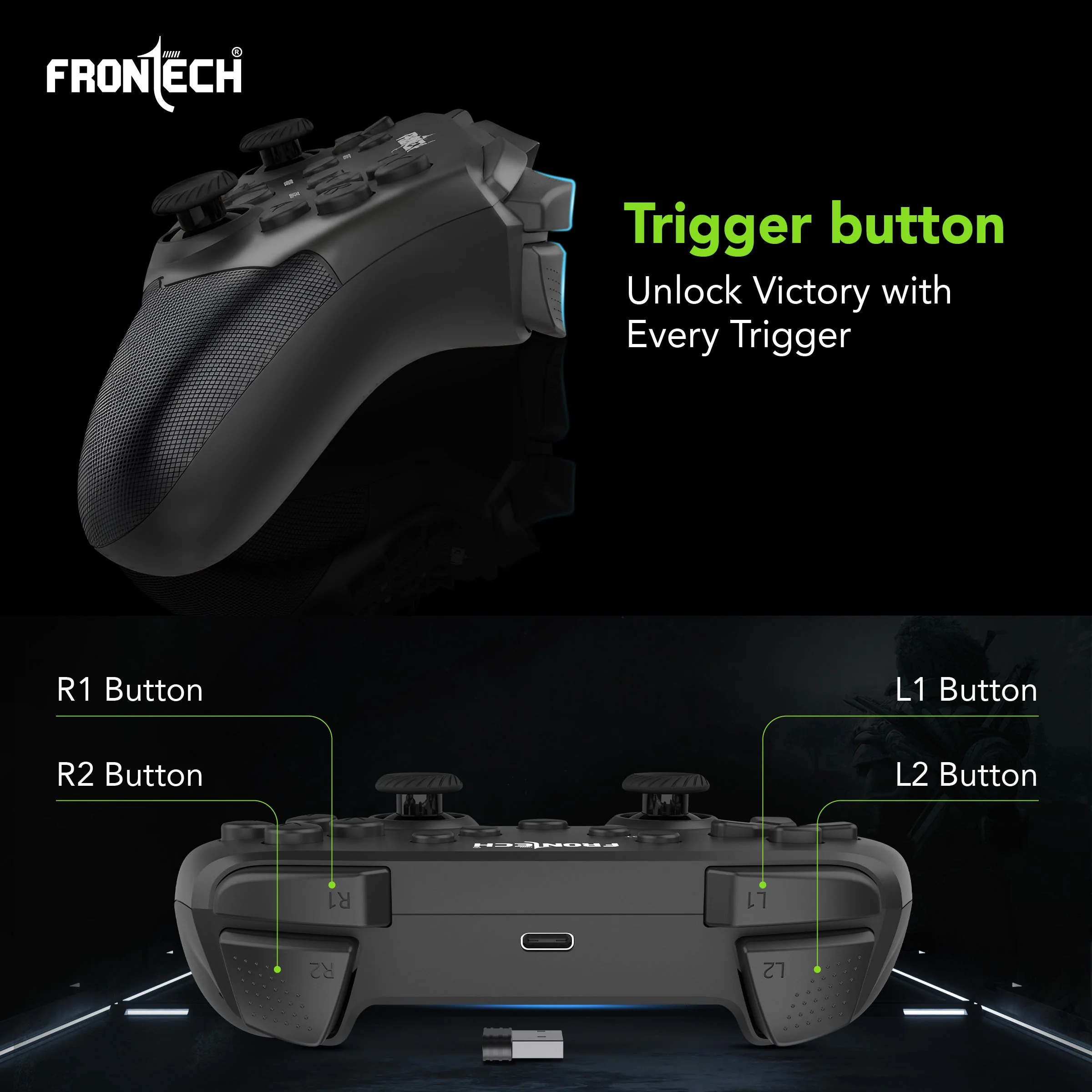Frontech Vortex Pro Wireless Gaming Pad, Dual Motor Vibration, 2.4G USB, 400mAh Battery, for PC/Windows/PS3/Android TV (GP-0003) - Image 5