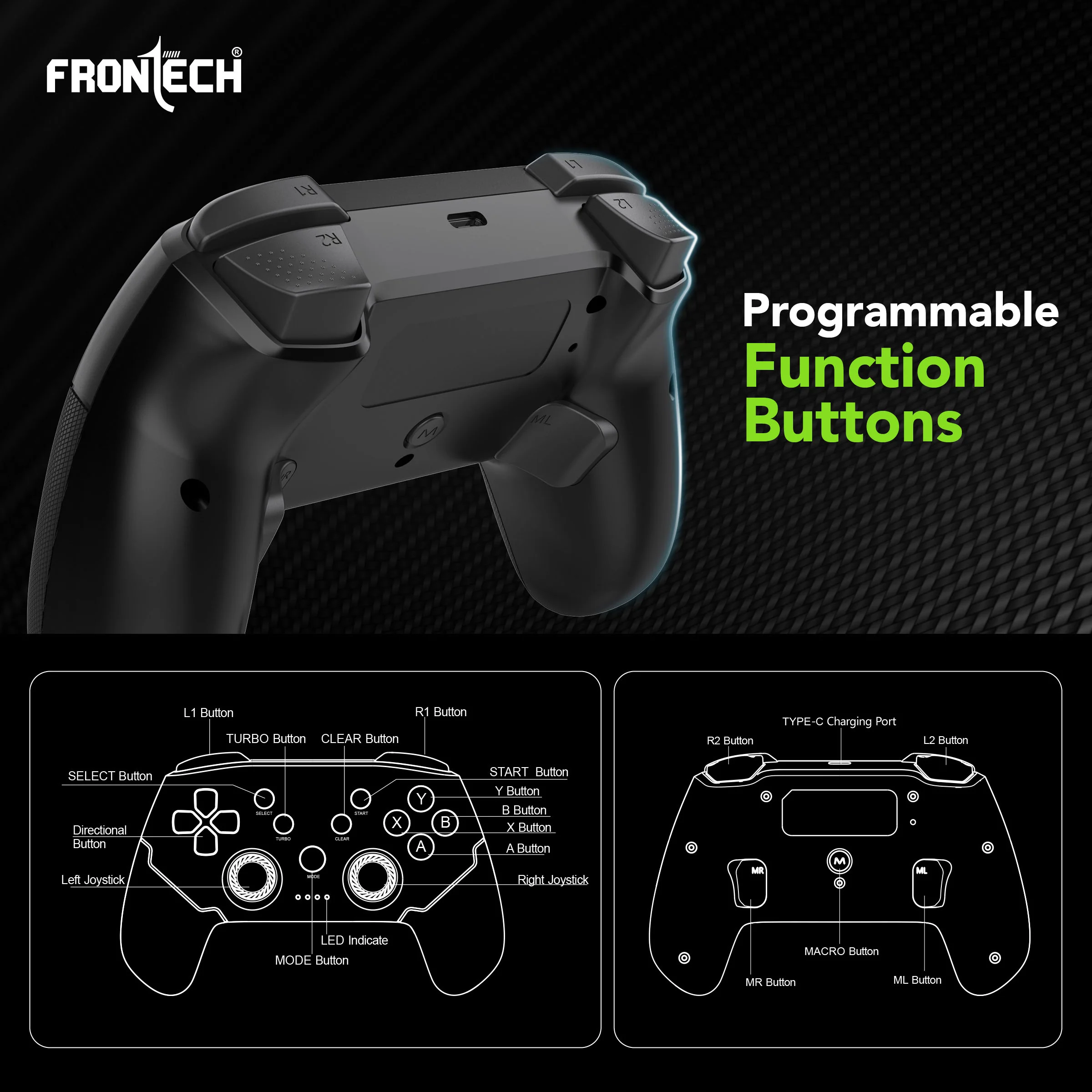 Frontech Vortex Pro Wireless Gaming Pad, Dual Motor Vibration, 2.4G USB, 400mAh Battery, for PC/Windows/PS3/Android TV (GP-0003) - Image 6