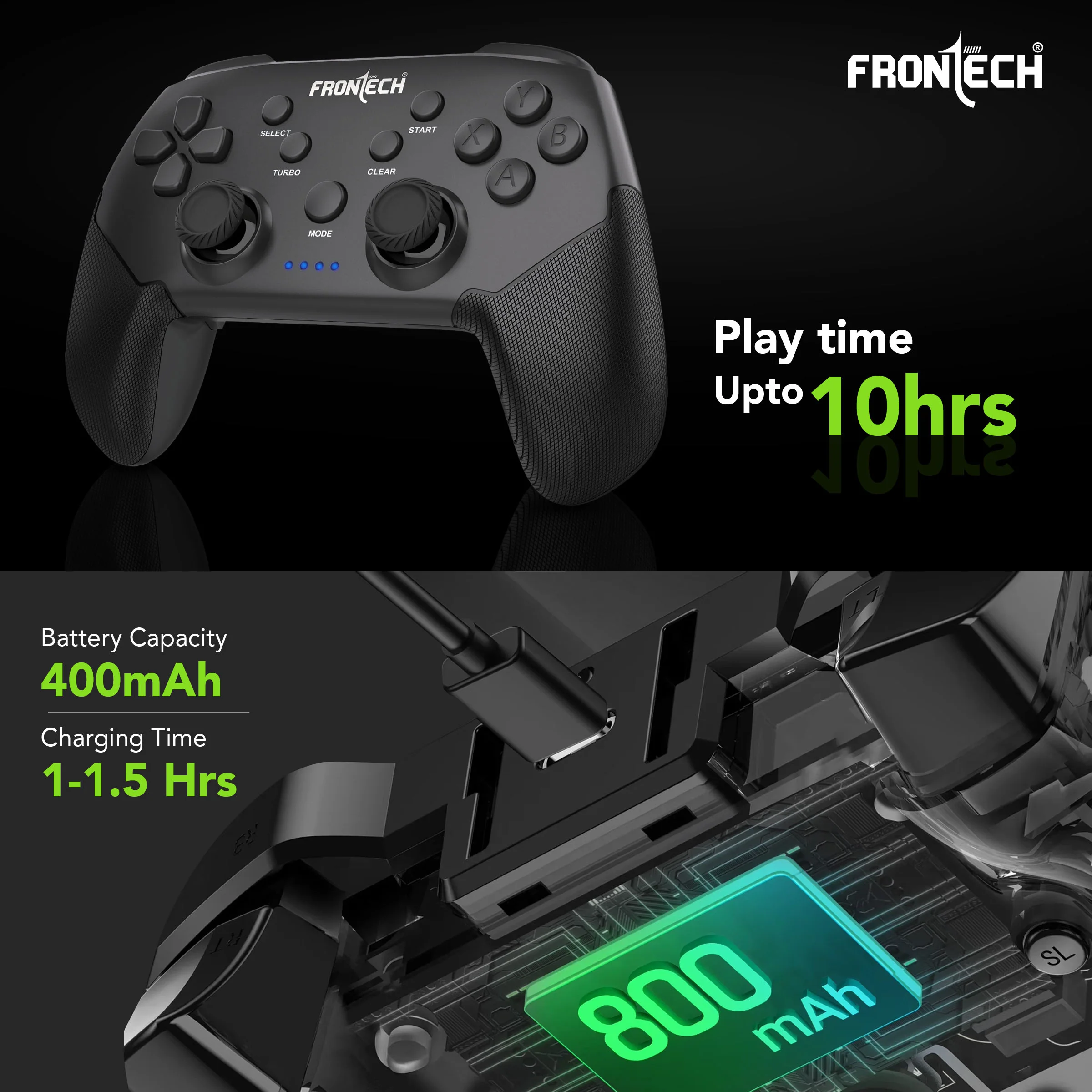 Frontech Vortex Pro Wireless Gaming Pad, Dual Motor Vibration, 2.4G USB, 400mAh Battery, for PC/Windows/PS3/Android TV (GP-0003) - Image 8