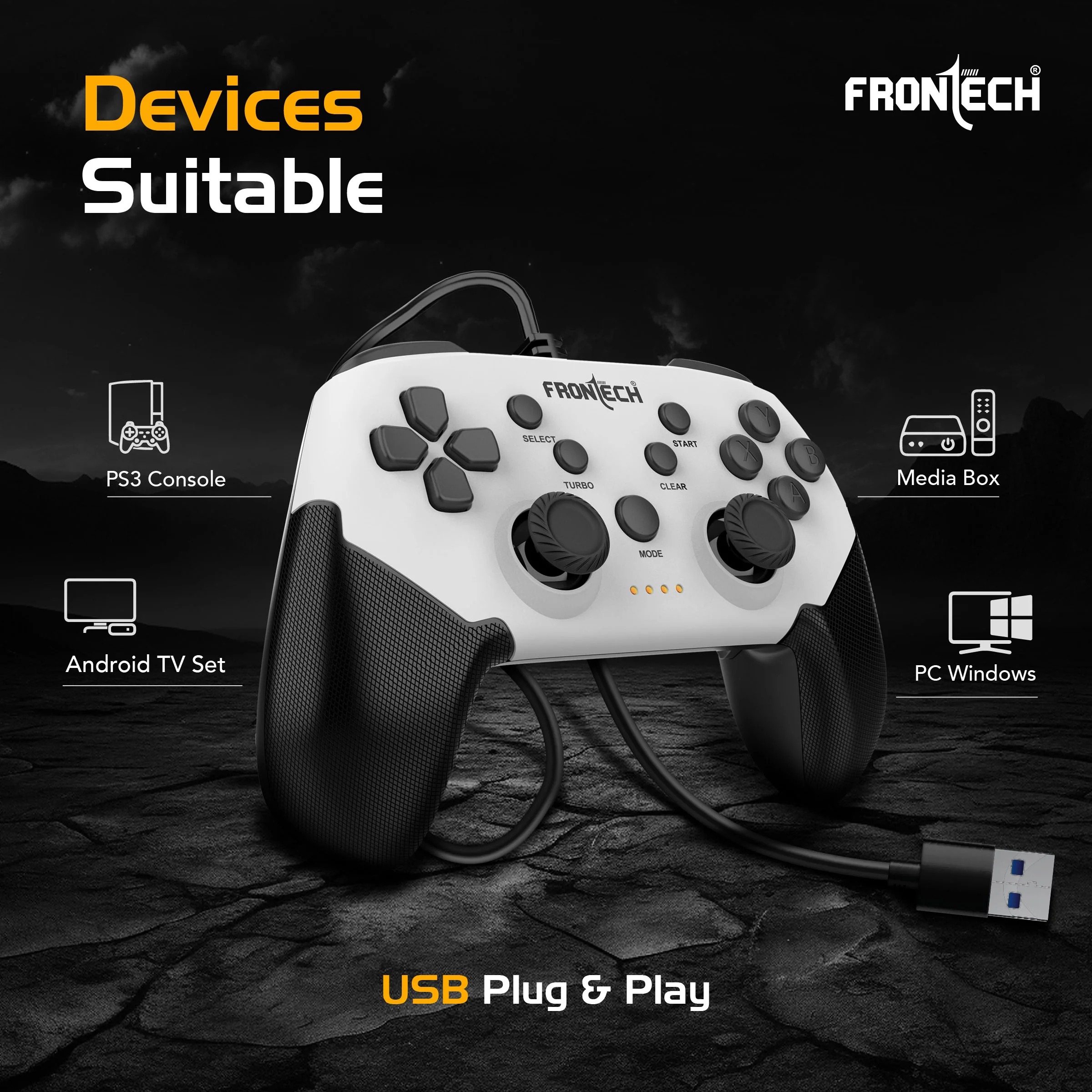 Frontech Vortex Wired Gaming Pad with Dual Vibration Motor, Programmable Macro Buttons, 1.8M USB Cable, for PC Windows/PS3/Android (GP-0012) - Image 7