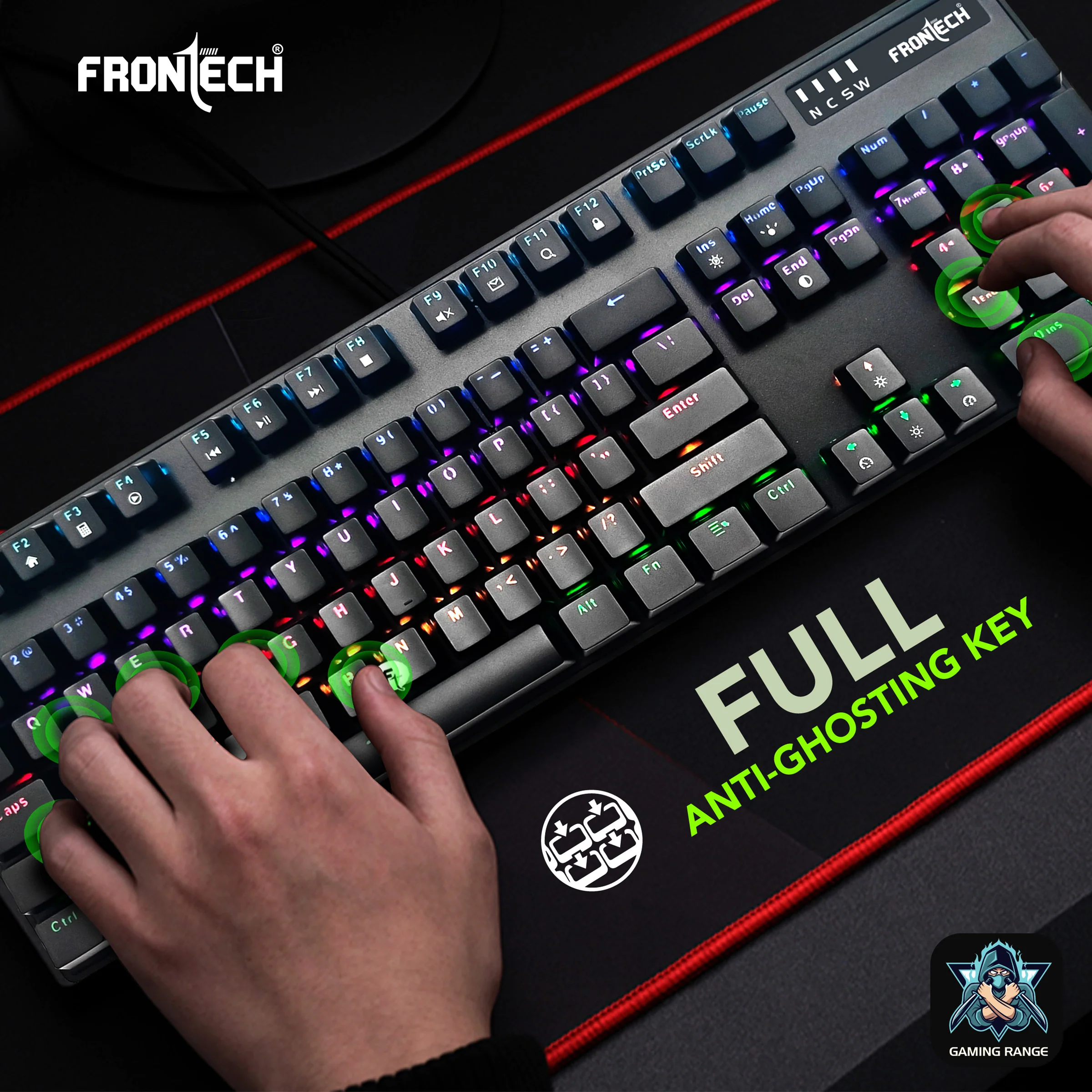 Frontech Wired Mechanical Gaming RGB Keyboard| 104 Keys Layout |USB Plug & Play| 1.6m cable| Ergonomic Design|1 Year Warranty - Image 4