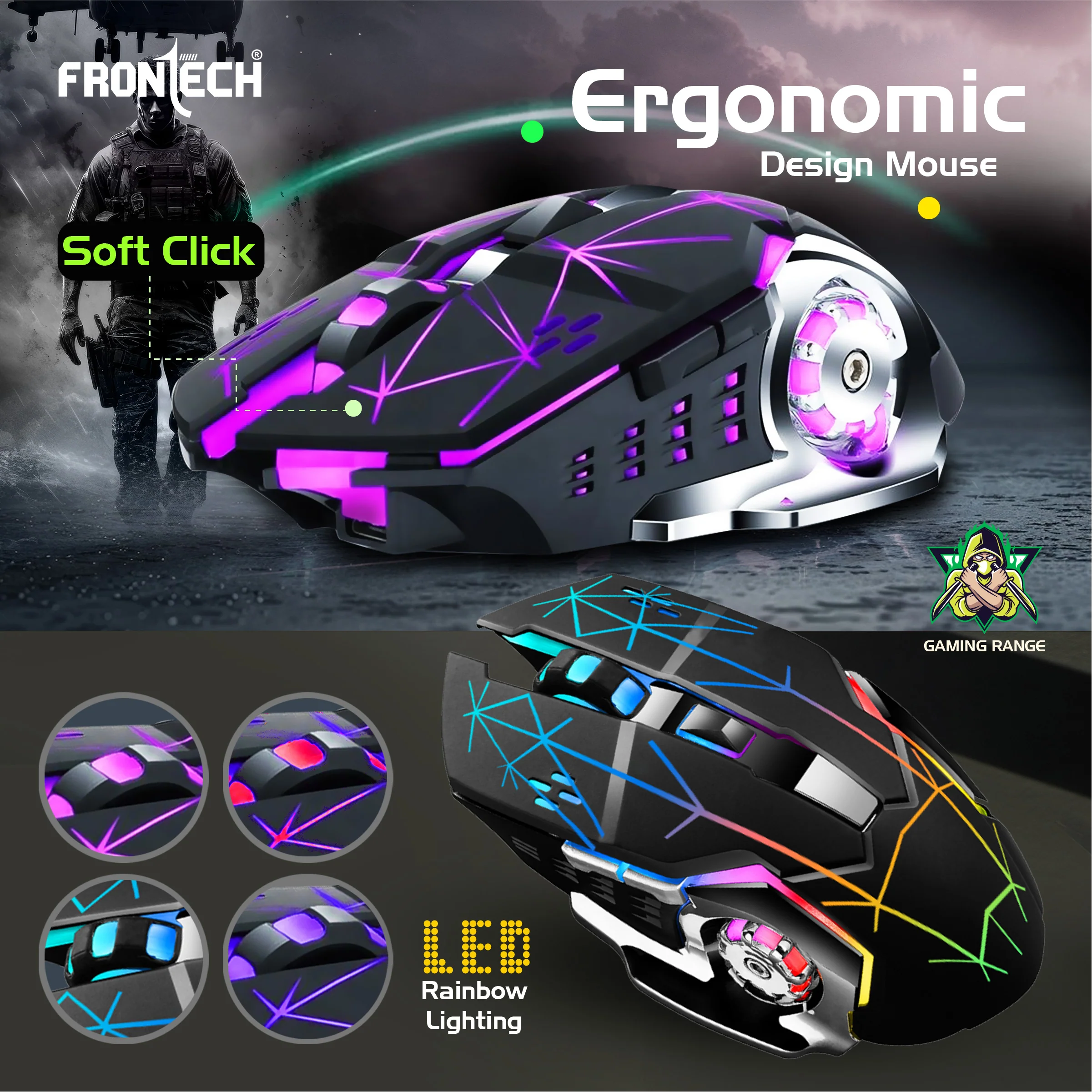 Frontech Wireless Gaming Keyboard & Mouse Combo|104 Keys Layout|2.4GHz|4800 DPI|6 button wireless optical mouse| Rechargeable Battery|1 Year Warranty - Image 5