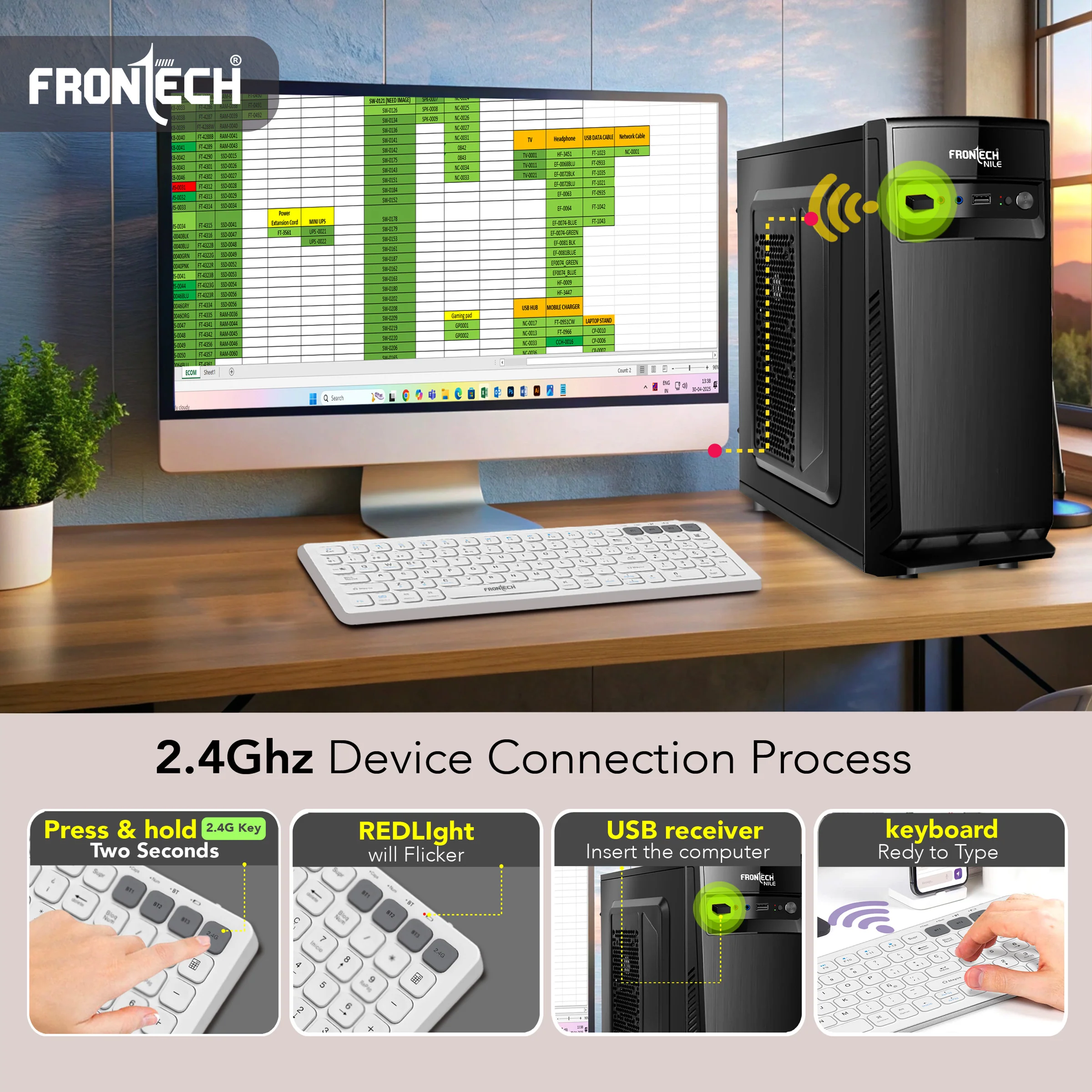 Frontech Wireless Keyboard & Mouse Combo|100 Keys Layout|2.4GHz|1000 DPI| 500mAh Rechargeable Battery|3 button wireless mouse|Ergonomic Design|1 Year Warranty - Image 4