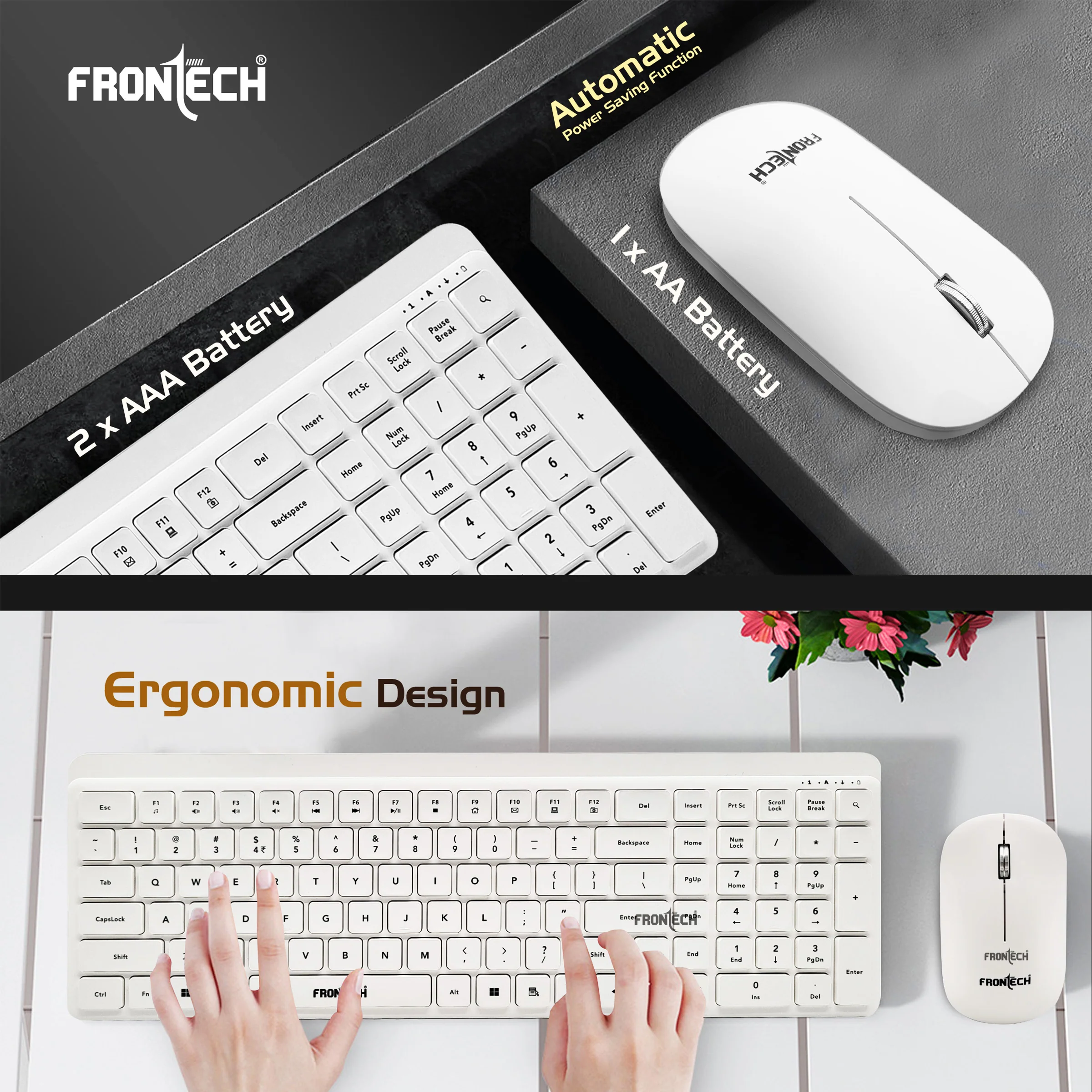 Frontech Wireless Keyboard & Mouse Combo|106 Key Layout|2.4Ghz|3200 DPI|3 button wireless mouse|3 Year Warranty - Image 5