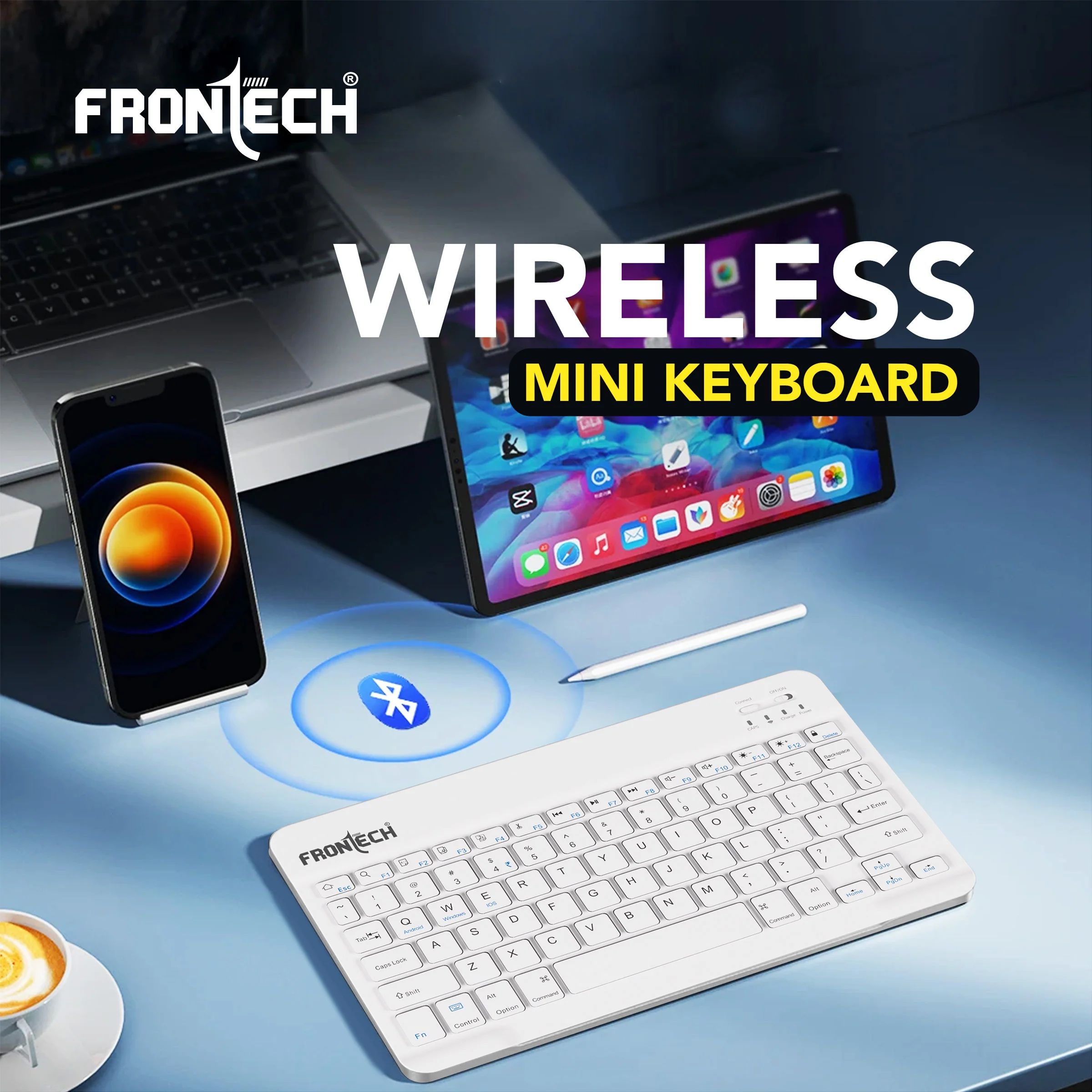 Frontech Wireless Mini Bluetooth Keyboard|78 Standard Keys|120 mAh Rechargeable Battery|1 year warranty - Image 2