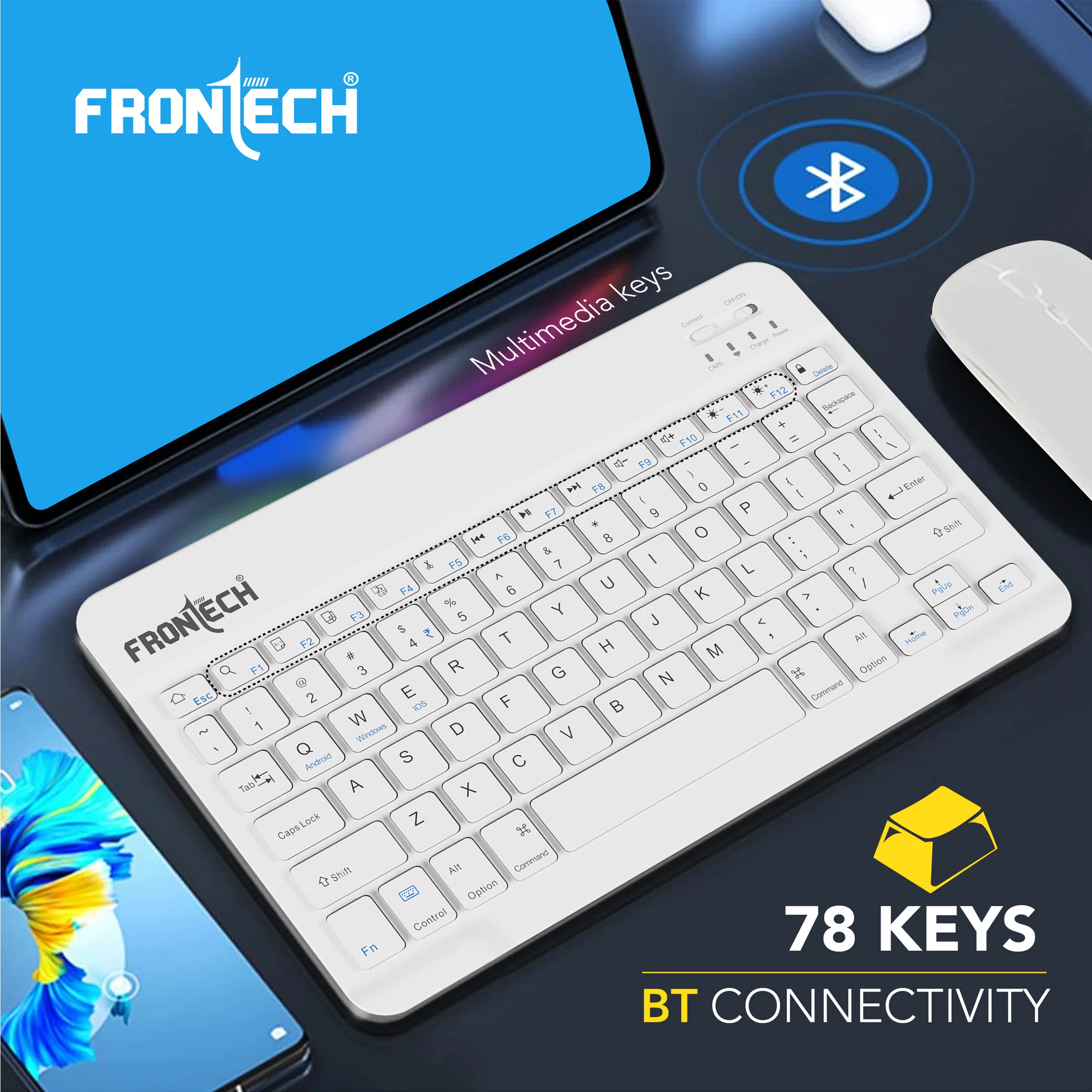 Frontech Wireless Mini Bluetooth Keyboard|78 Standard Keys|120 mAh Rechargeable Battery|1 year warranty - Image 3