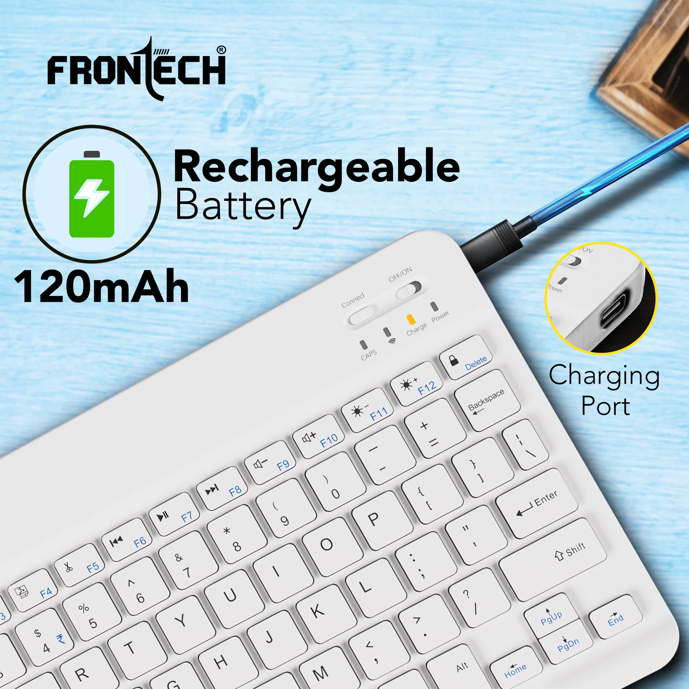 Frontech Wireless Mini Bluetooth Keyboard|78 Standard Keys|120 mAh Rechargeable Battery|1 year warranty - Image 4