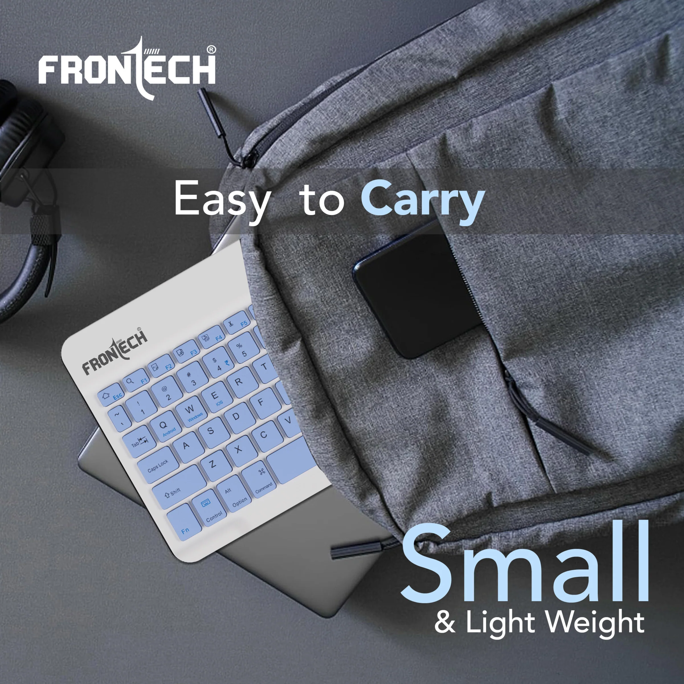 Frontech Wireless Mini Keyboard | BT Multi-Device | 78 Keys with Functional Hot Keys | Silent Scissor Switch | 120mAh Rechargeable battery | Android, Windows & iOS | 1 Year Warranty (FT-1603ABLU) - Image 8