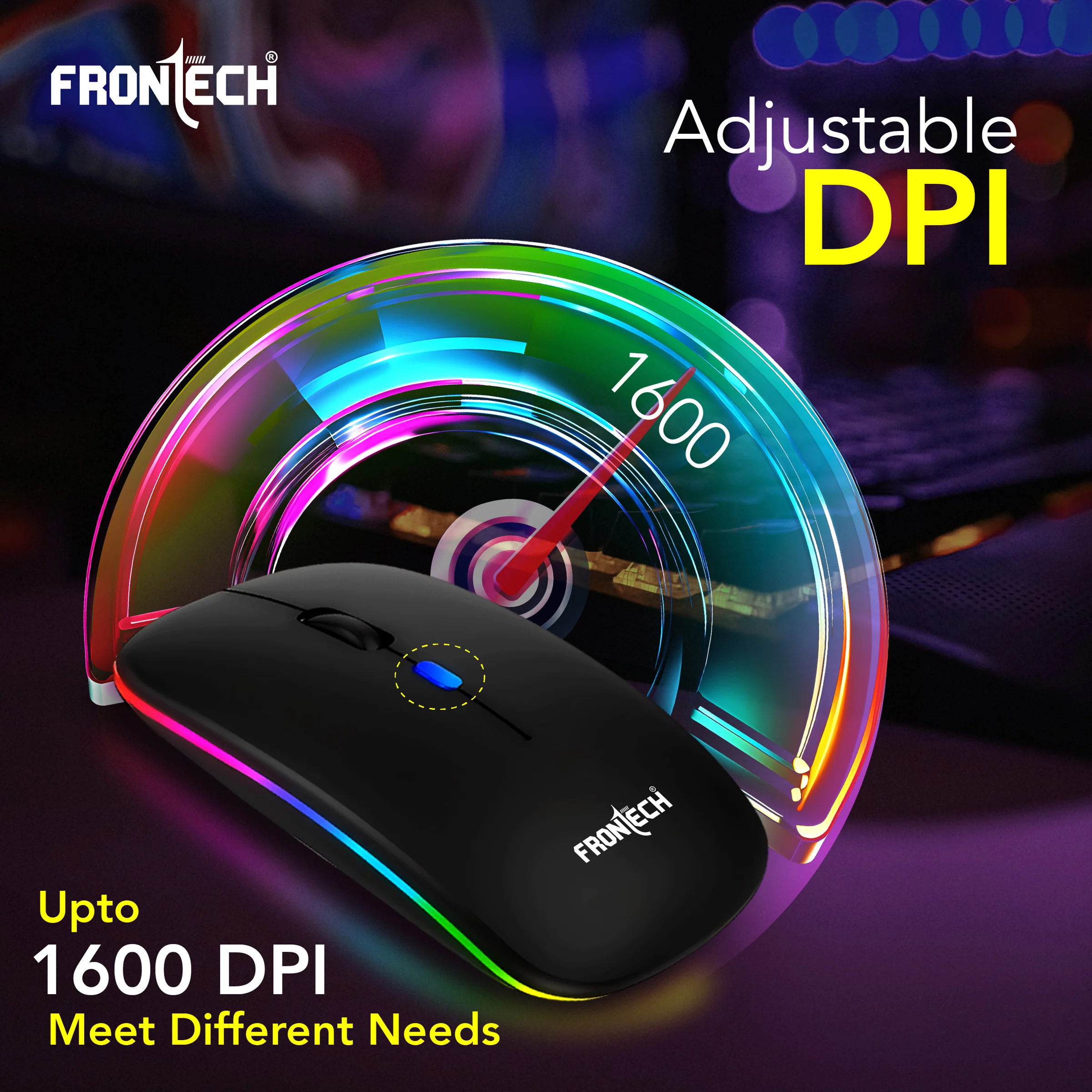 Frontech Wireless Bluetooth RGB Mouse|2.4Ghz|1600 DPI|400mAh Rechargeable Battery|4 Button Mouse|Ergonomic Design|1 Year Warranty - Image 4