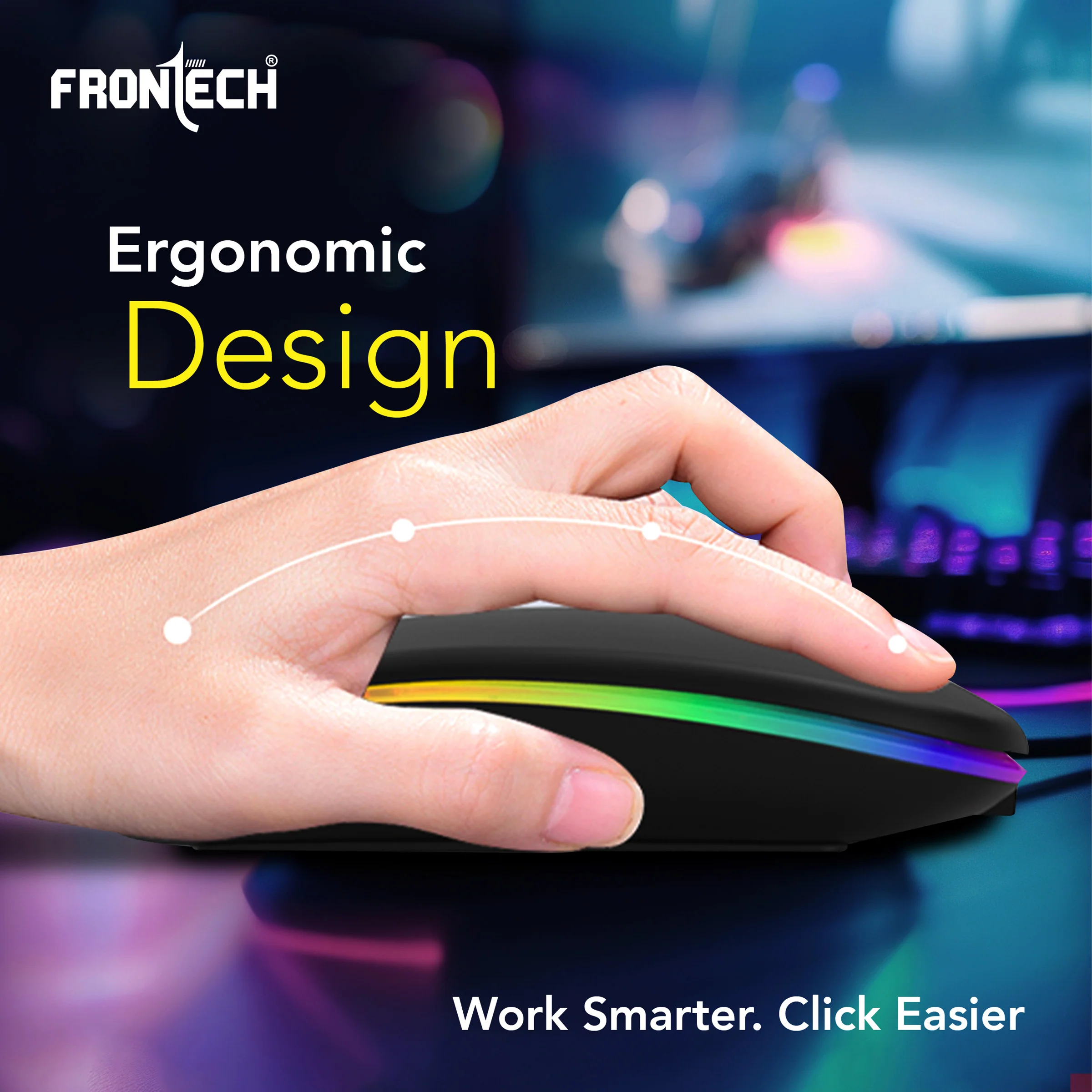 Frontech Wireless Bluetooth RGB Mouse|2.4Ghz|1600 DPI|400mAh Rechargeable Battery|4 Button Mouse|Ergonomic Design|1 Year Warranty - Image 8