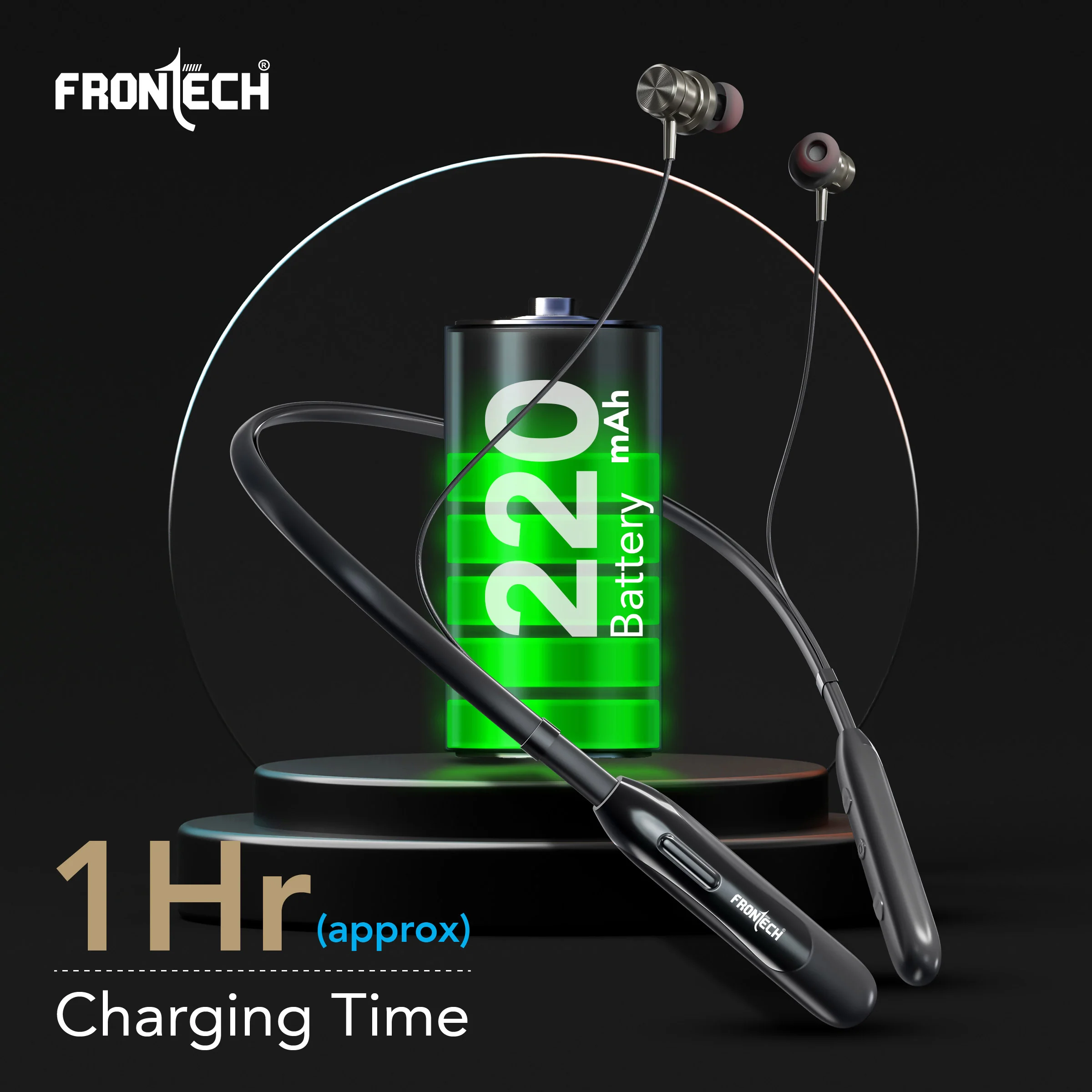Frontech Wireless Neckband | 25H Playback | Bluetooth 5.1 | 10m Range | Magnetic Earbuds | 1Hr Fast Type-C Charging (EF-0076) - Image 4