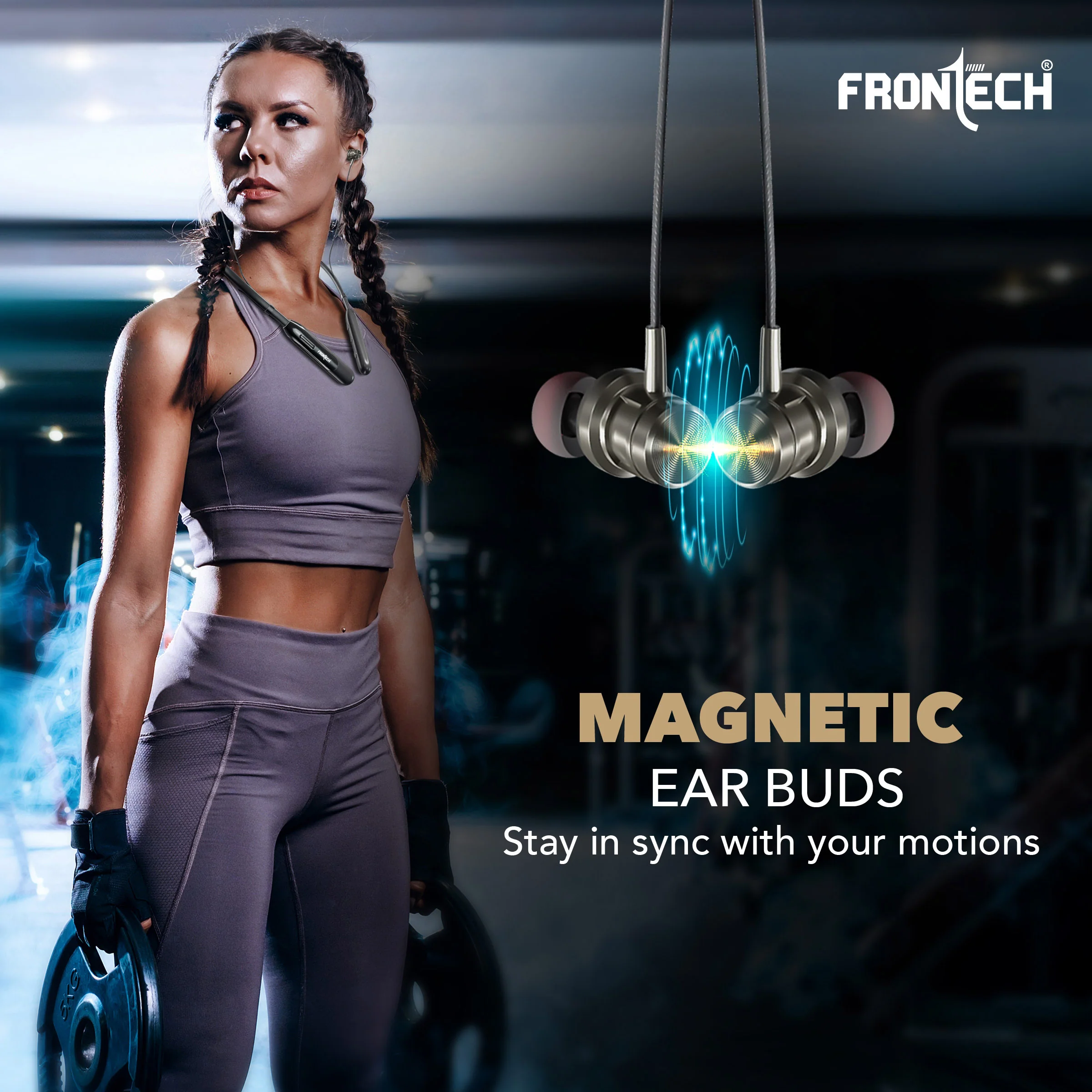 Frontech Wireless Neckband | 25H Playback | Bluetooth 5.1 | 10m Range | Magnetic Earbuds | 1Hr Fast Type-C Charging (EF-0076) - Image 5