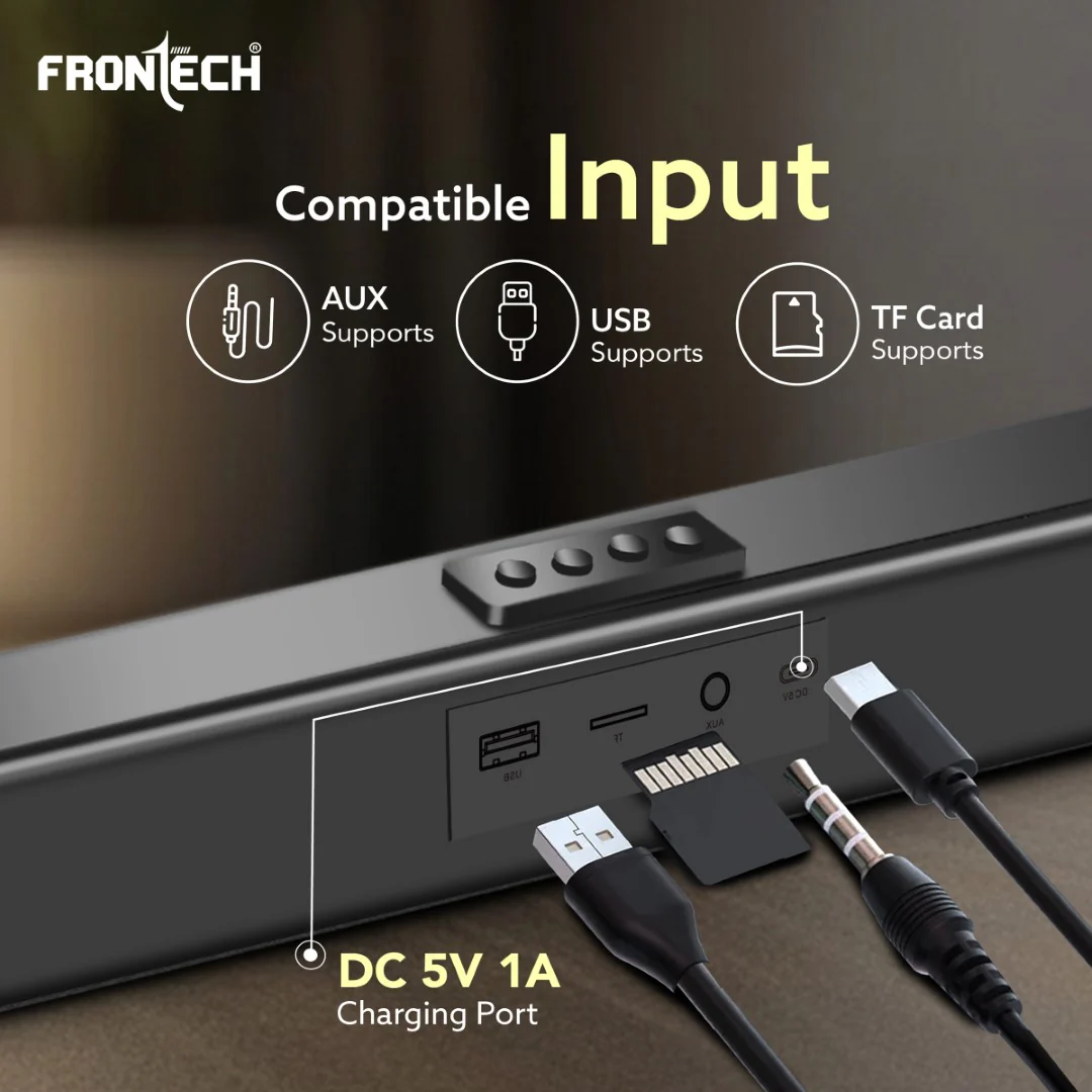 Frontech Mini Soundbar | Bluetooth 5.0, 1200mAh Battery, 30W Sound, TF Card Support (SW-0191) - Image 3
